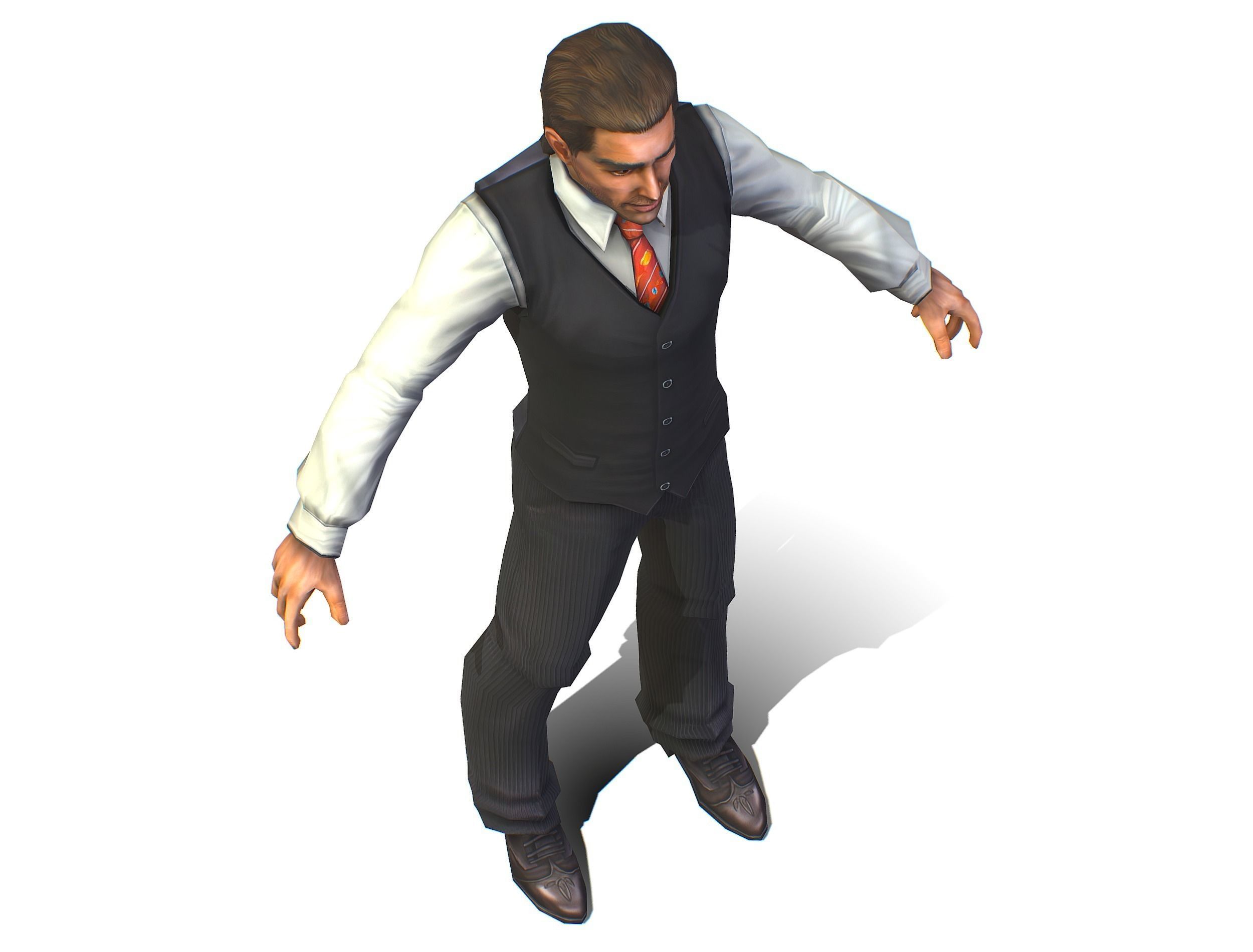 man with a vest trouser and a white shirt Low-poly 3D model_14