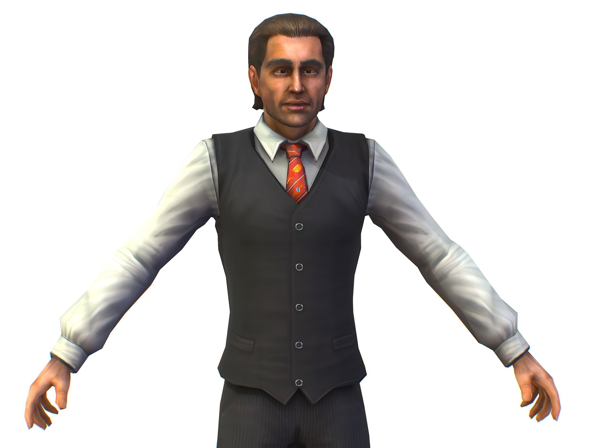 man with a vest trouser and a white shirt Low-poly 3D model_18
