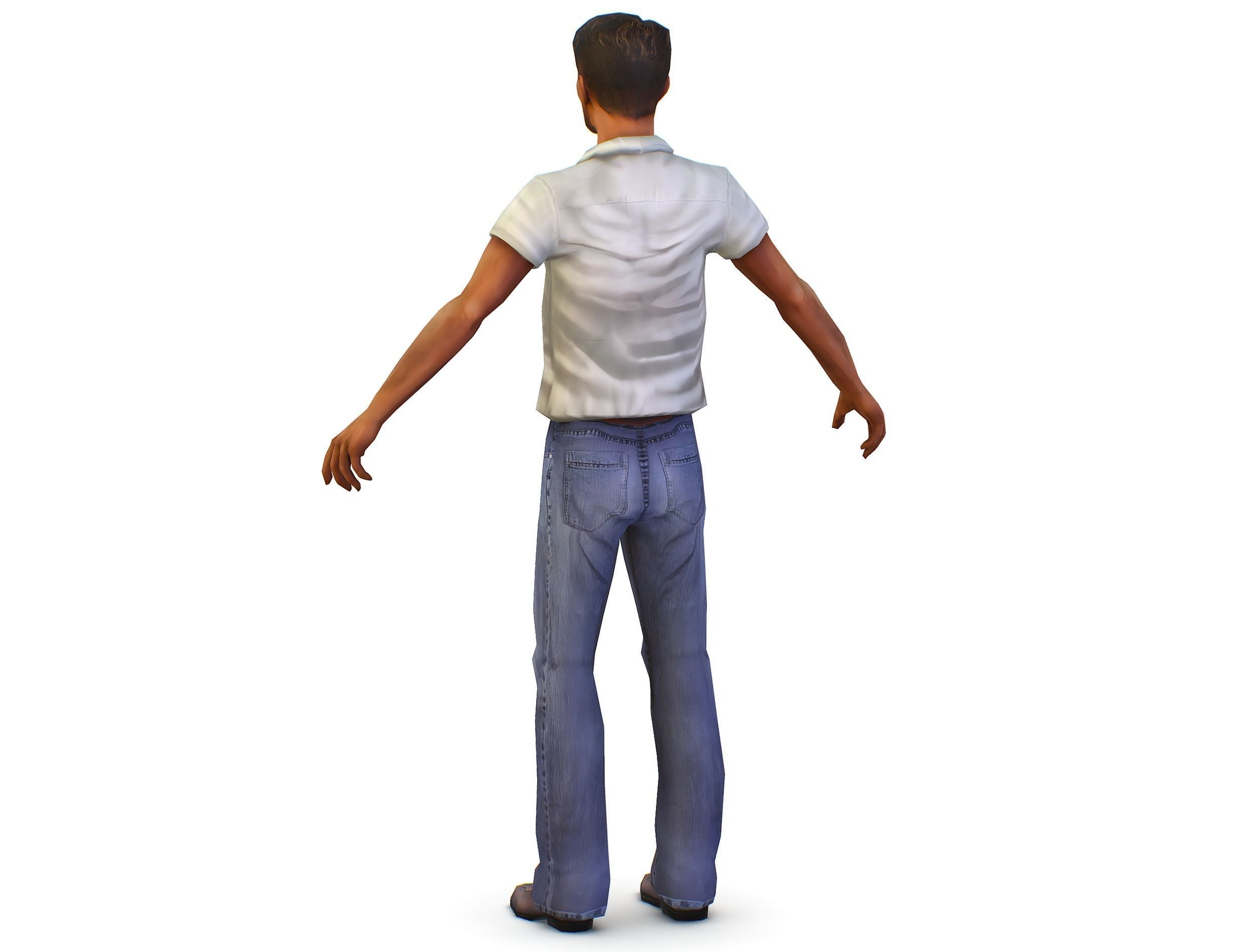 man in jeans and a white shirt Low-poly 3D model_3