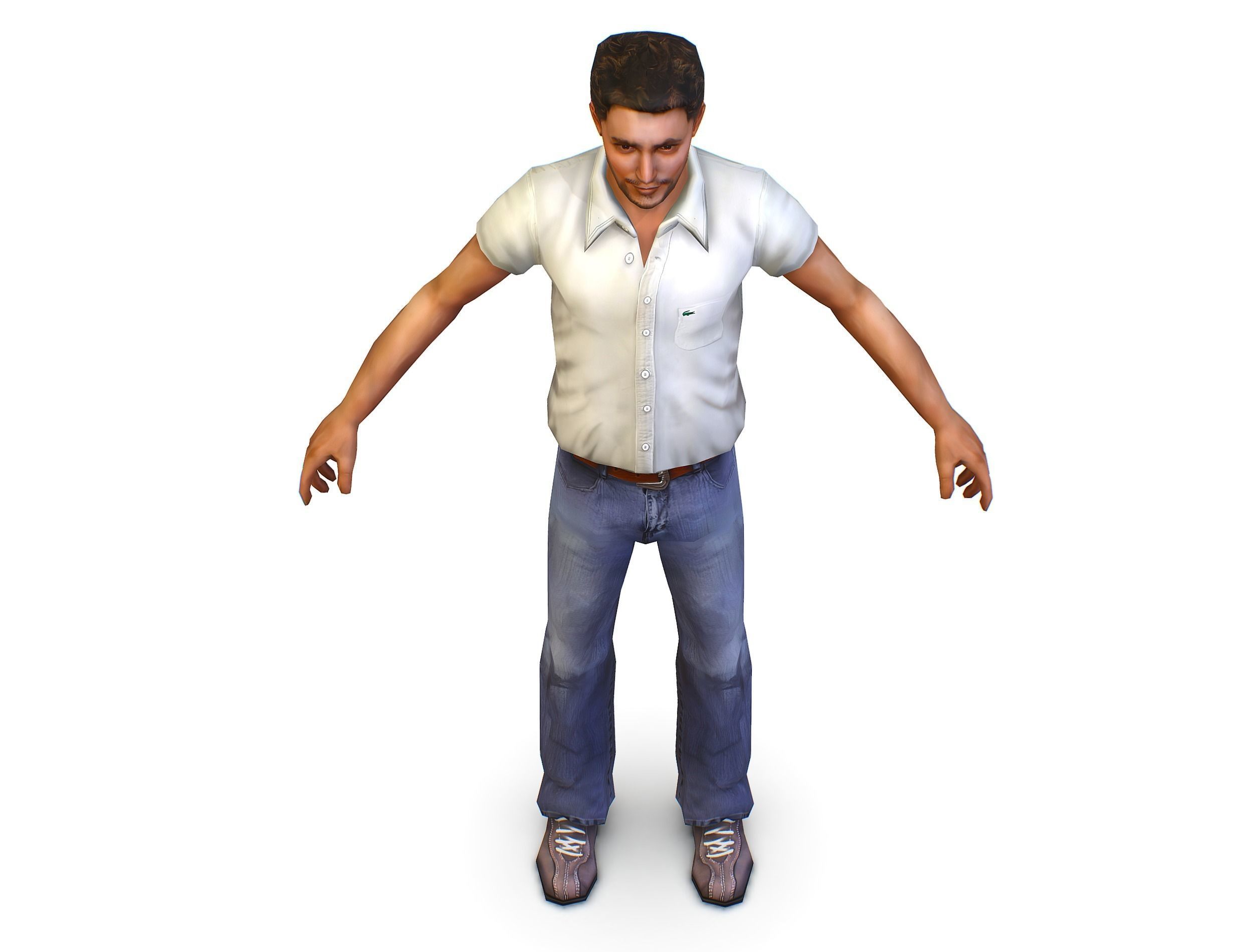 man in jeans and a white shirt Low-poly 3D model_9