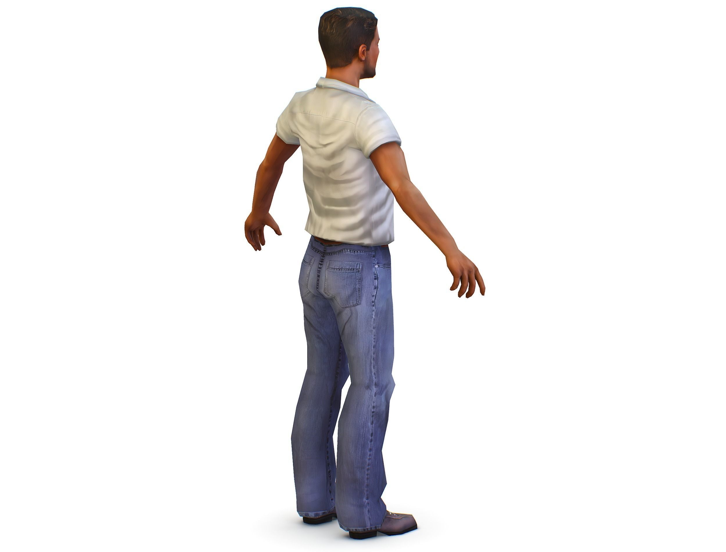man in jeans and a white shirt Low-poly 3D model_5