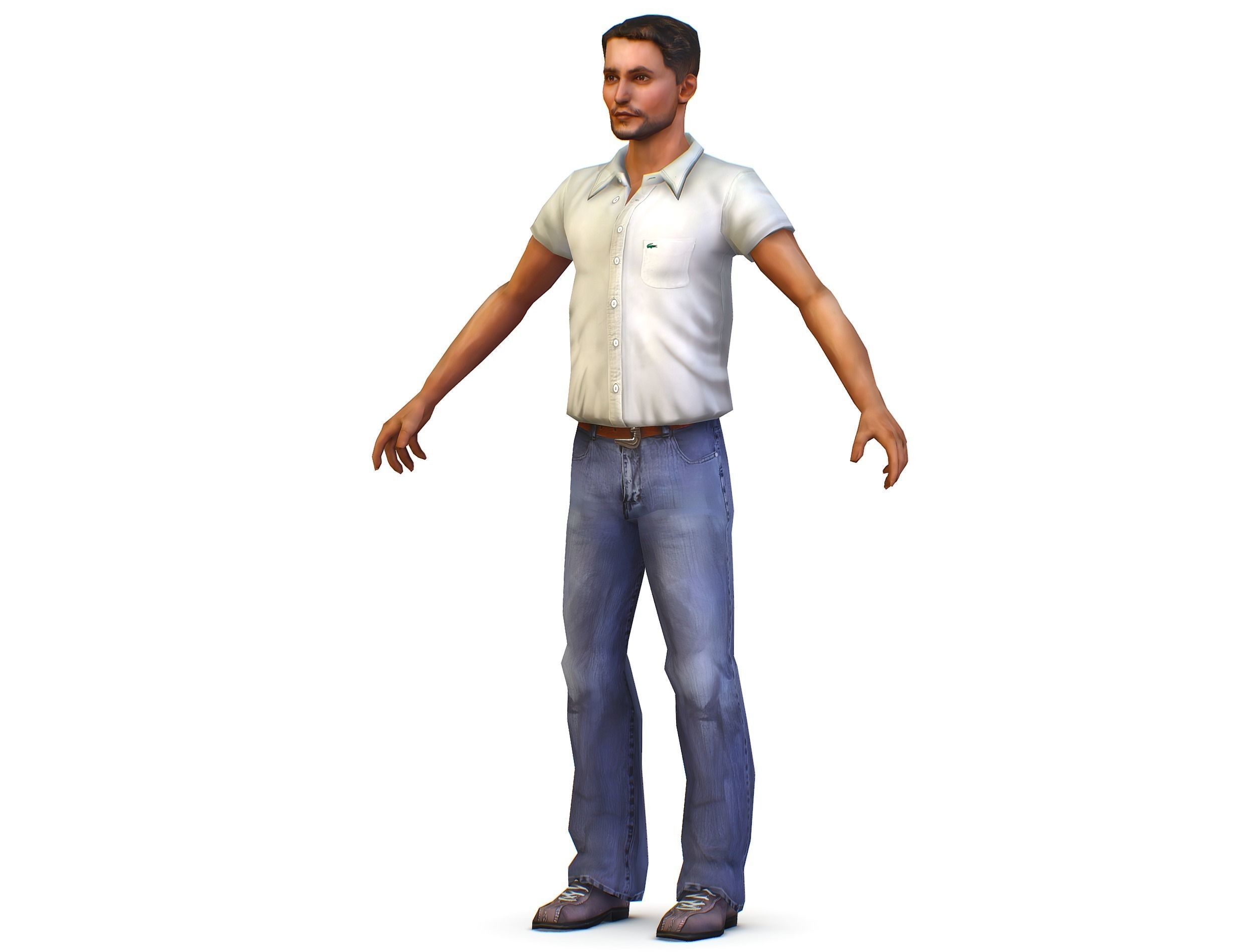man in jeans and a white shirt Low-poly 3D model_1