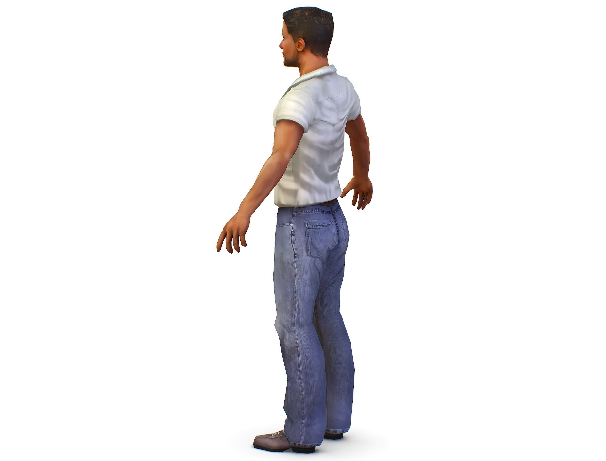 man in jeans and a white shirt Low-poly 3D model_8