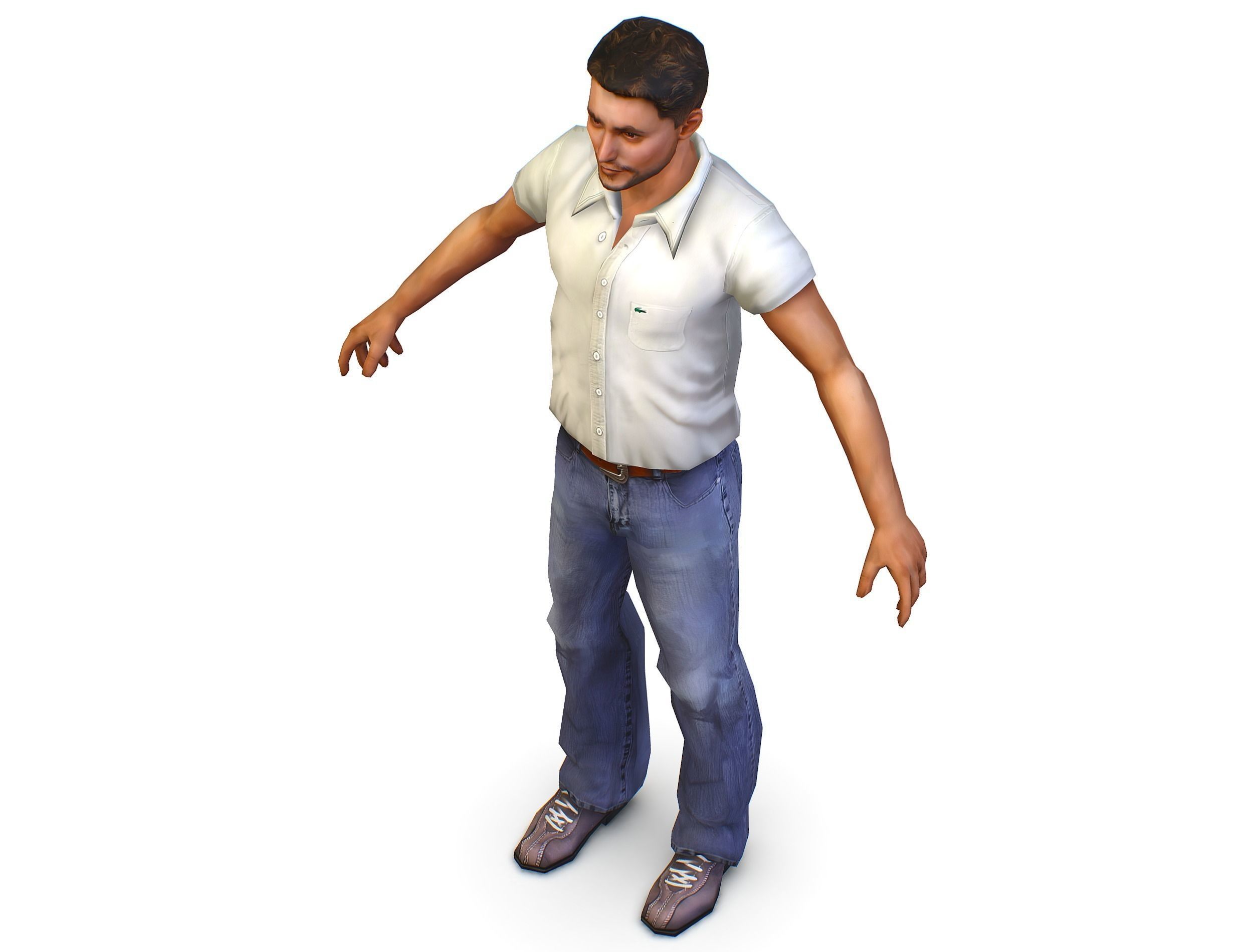 man in jeans and a white shirt Low-poly 3D model_15