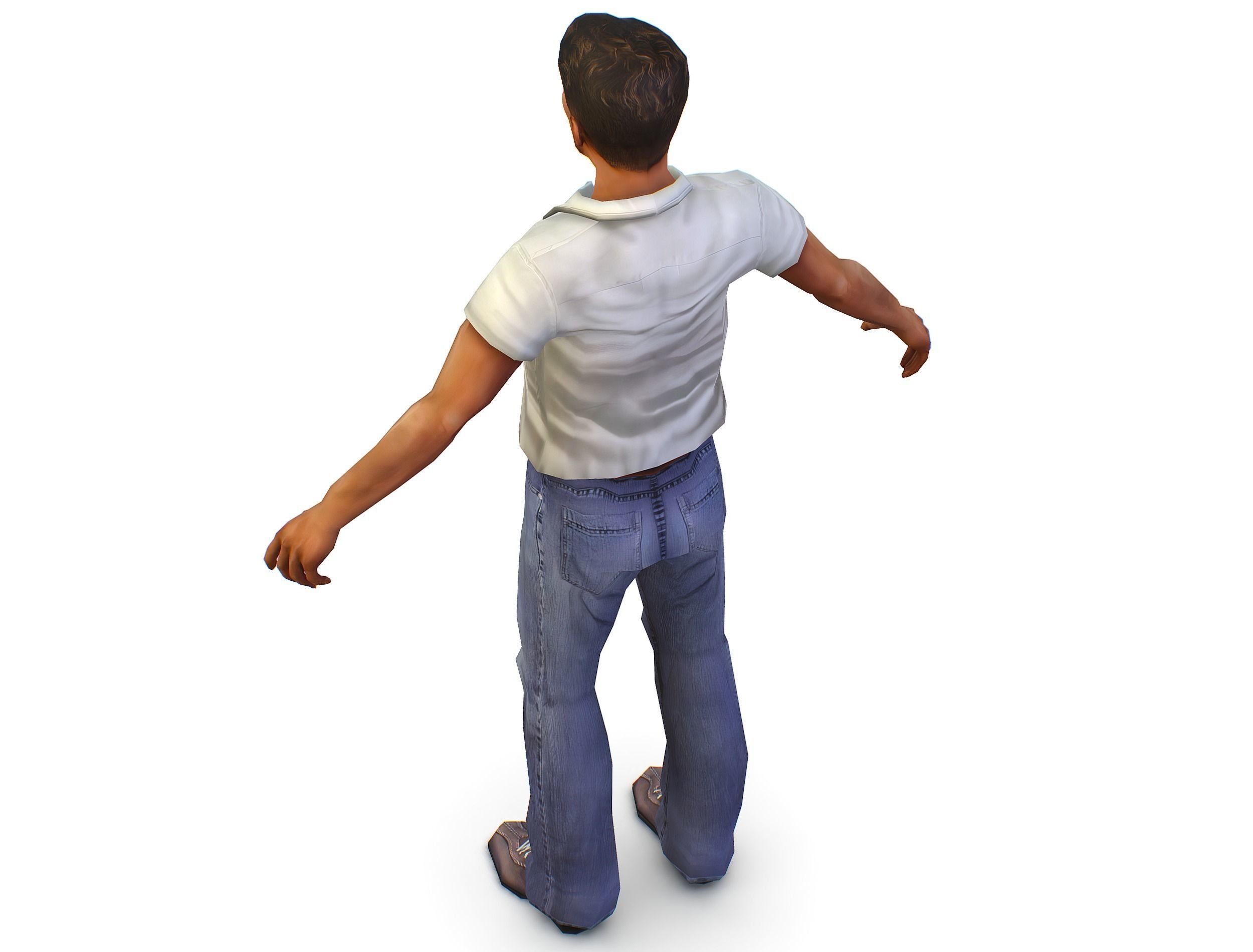 man in jeans and a white shirt Low-poly 3D model_10