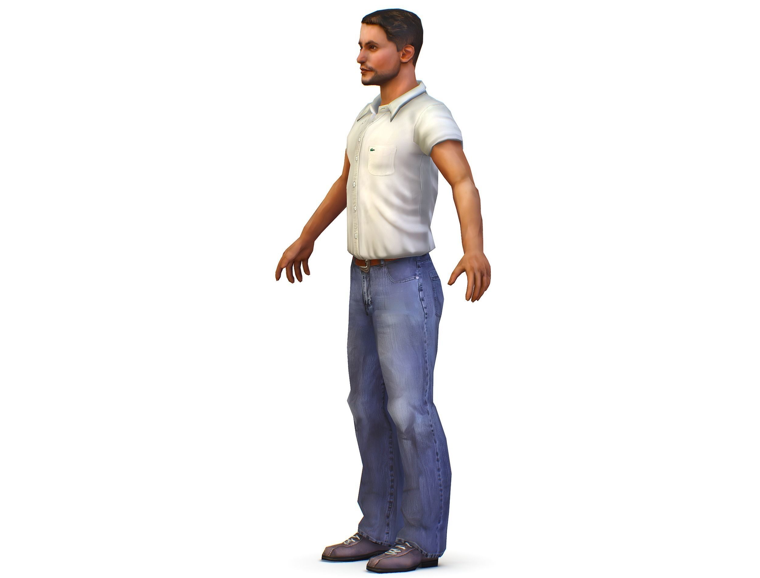 man in jeans and a white shirt Low-poly 3D model_2