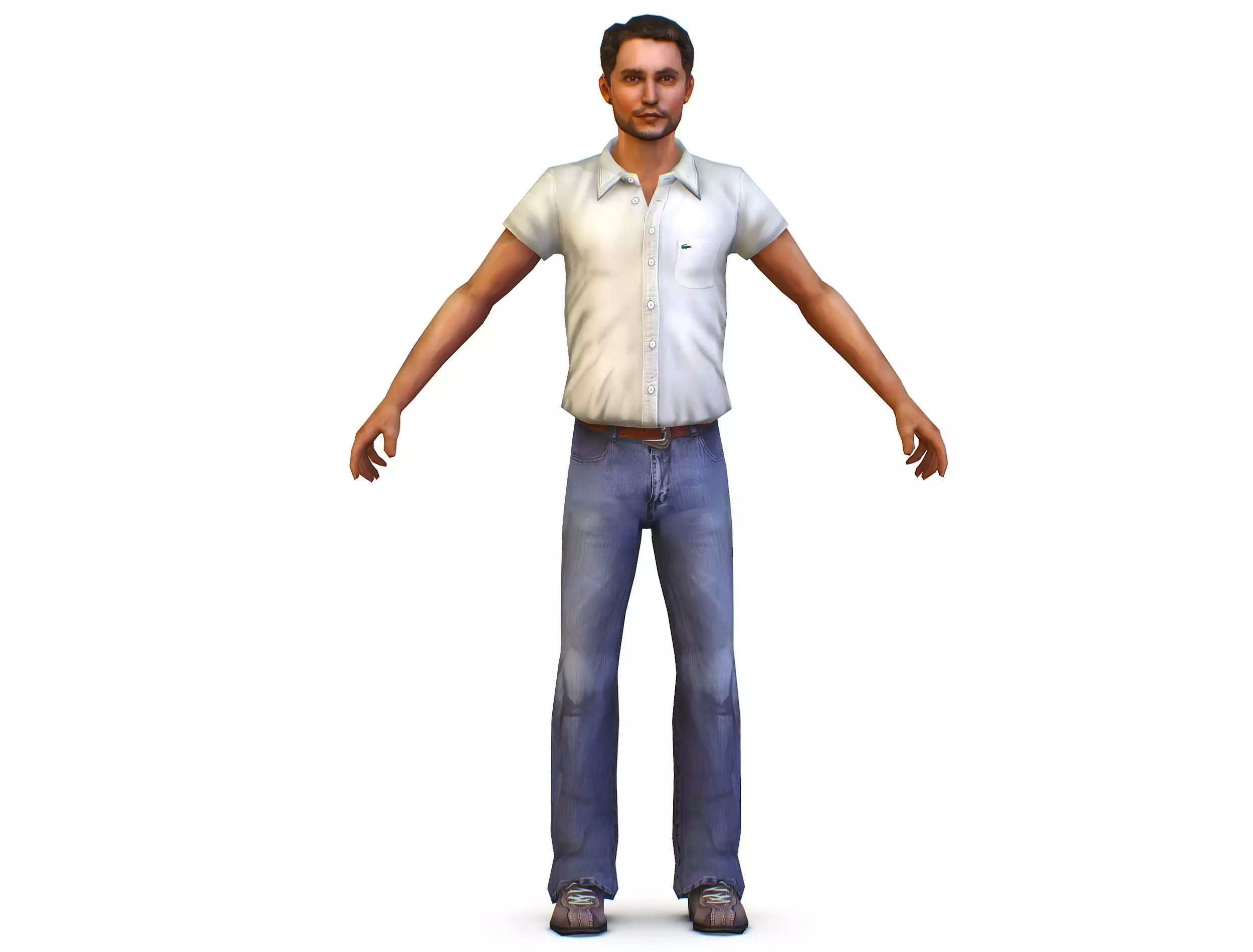 man in jeans and a white shirt Low-poly 3D model_0
