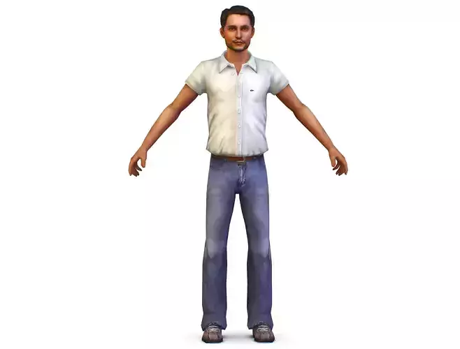 a young man in jeans and a white shirt Low-poly 3D model