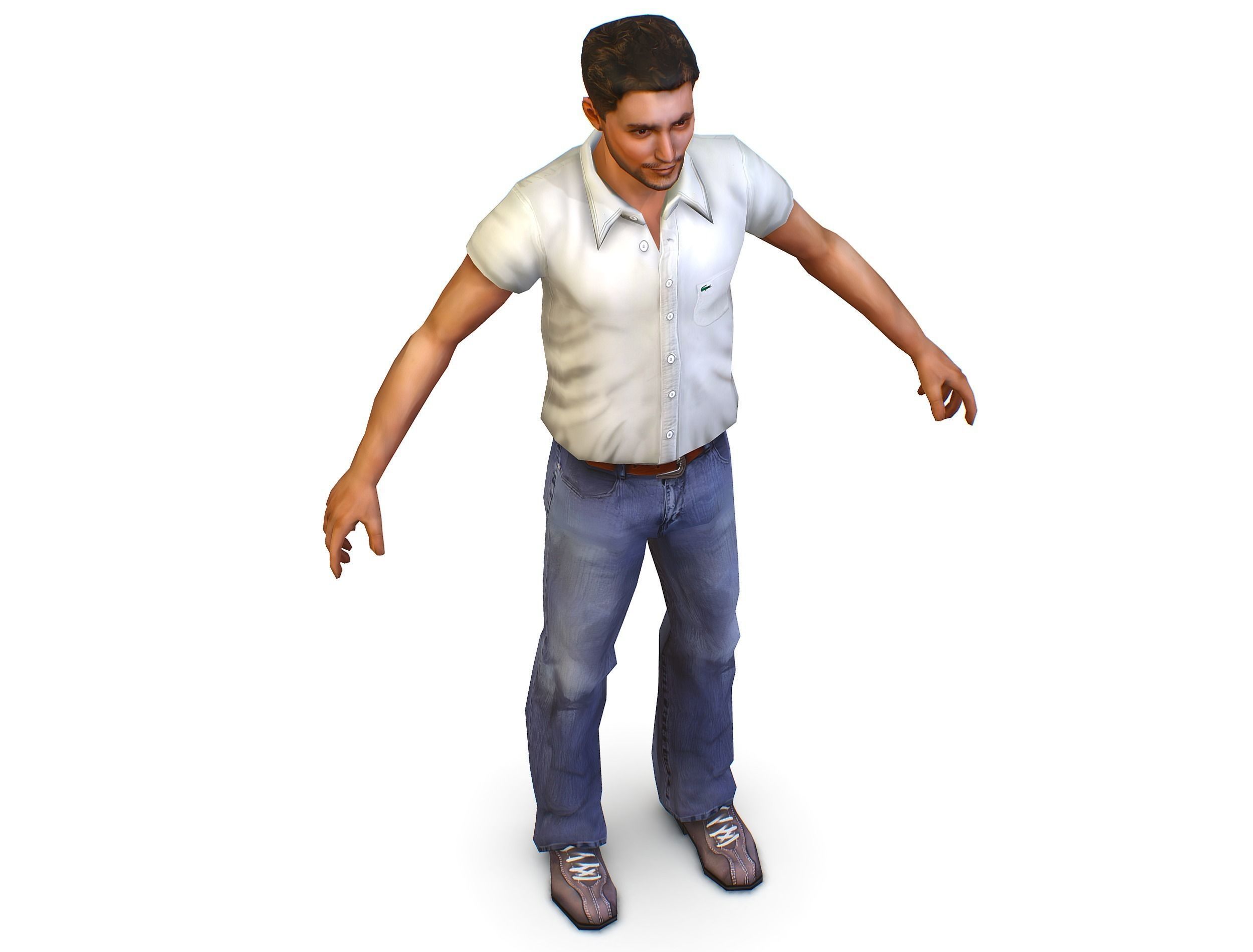 man in jeans and a white shirt Low-poly 3D model_7