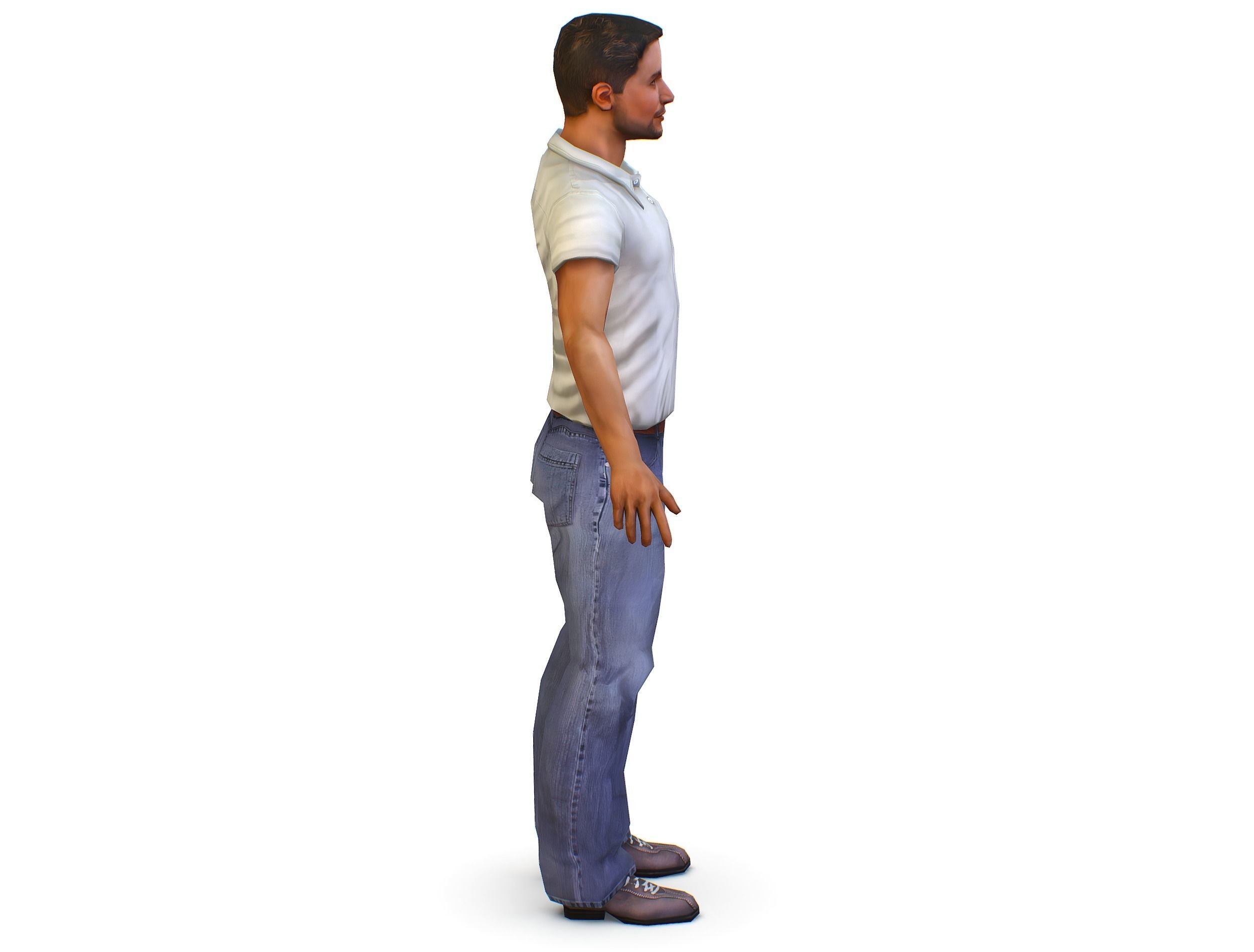 man in jeans and a white shirt Low-poly 3D model_6