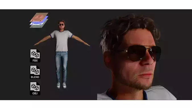 Not Brad-Pitt Game-ready Low-poly 3D model