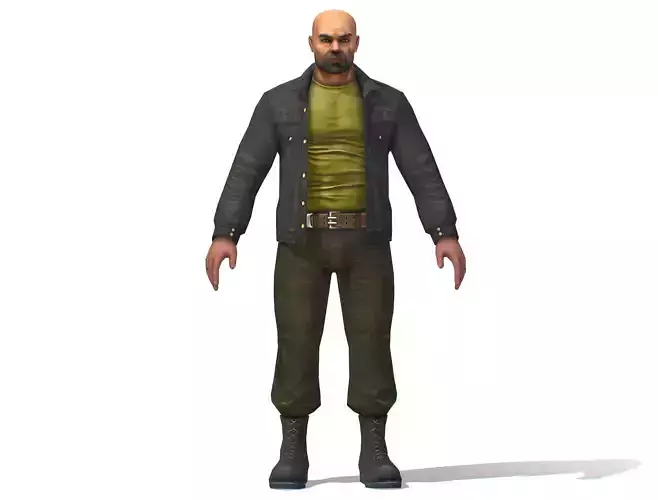 Bald Man Leather Jacket and a Scar on his Face