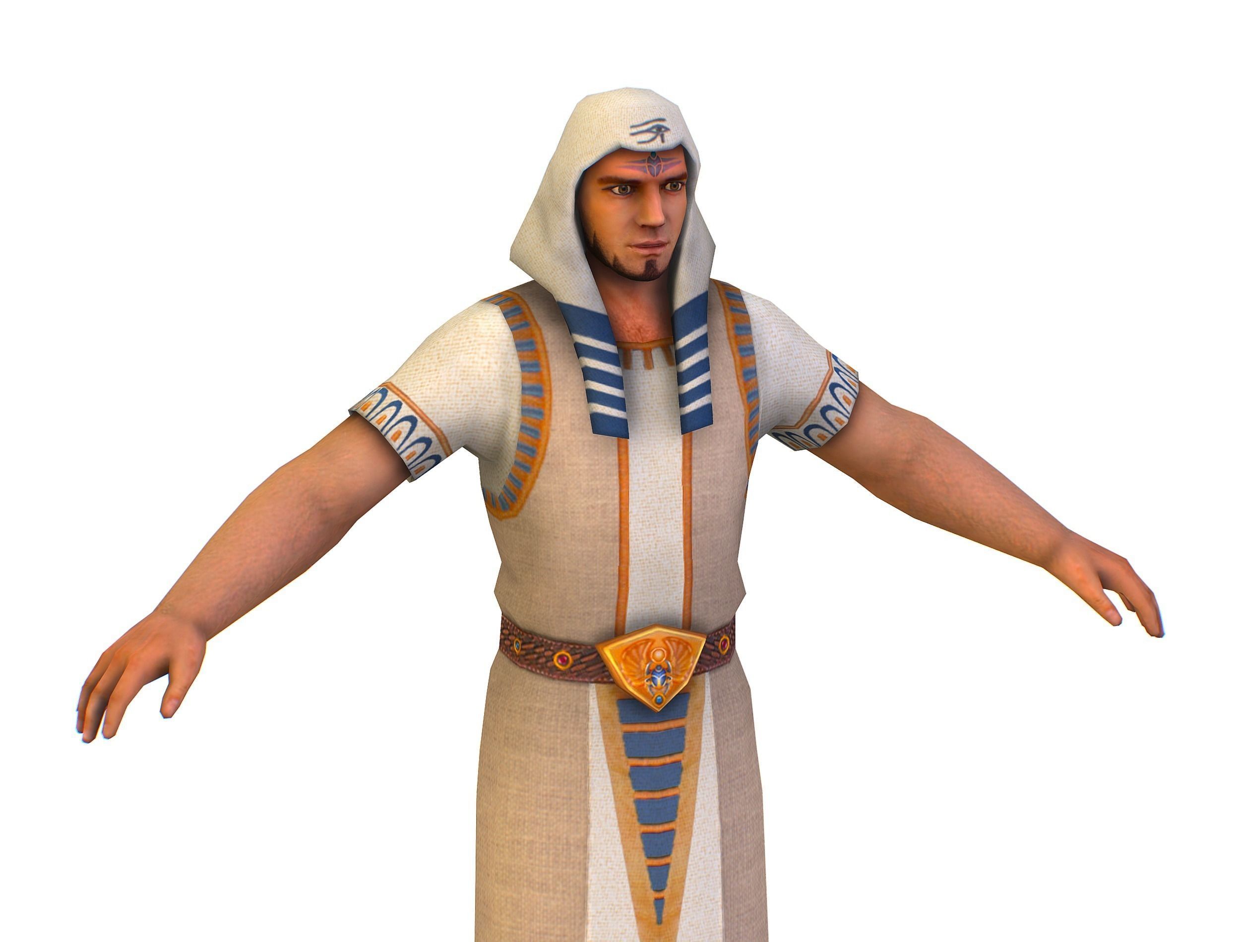 Man Dressed as an Egyptian Pharaoh Low-poly 3D model_7