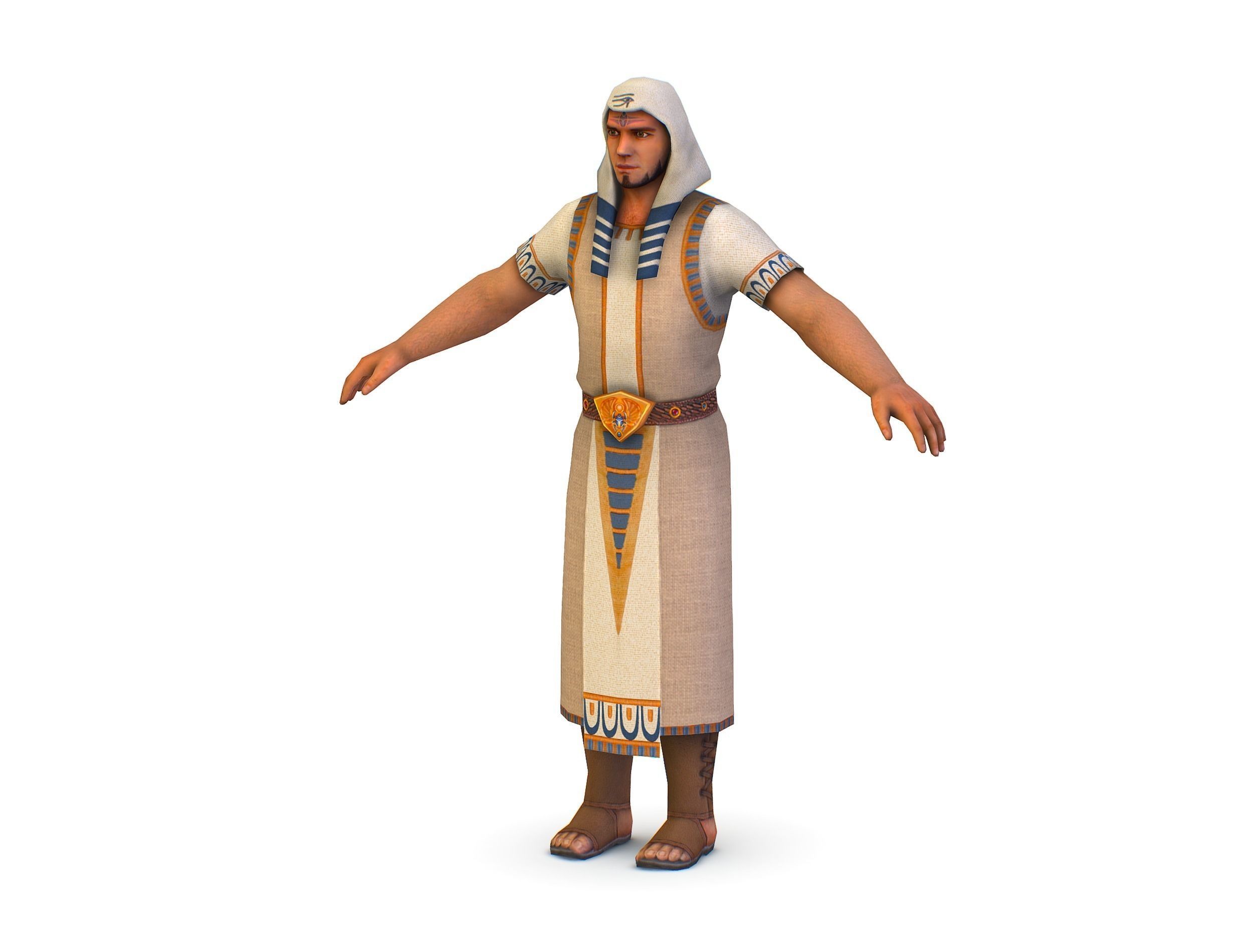 Man Dressed as an Egyptian Pharaoh Low-poly 3D model_1