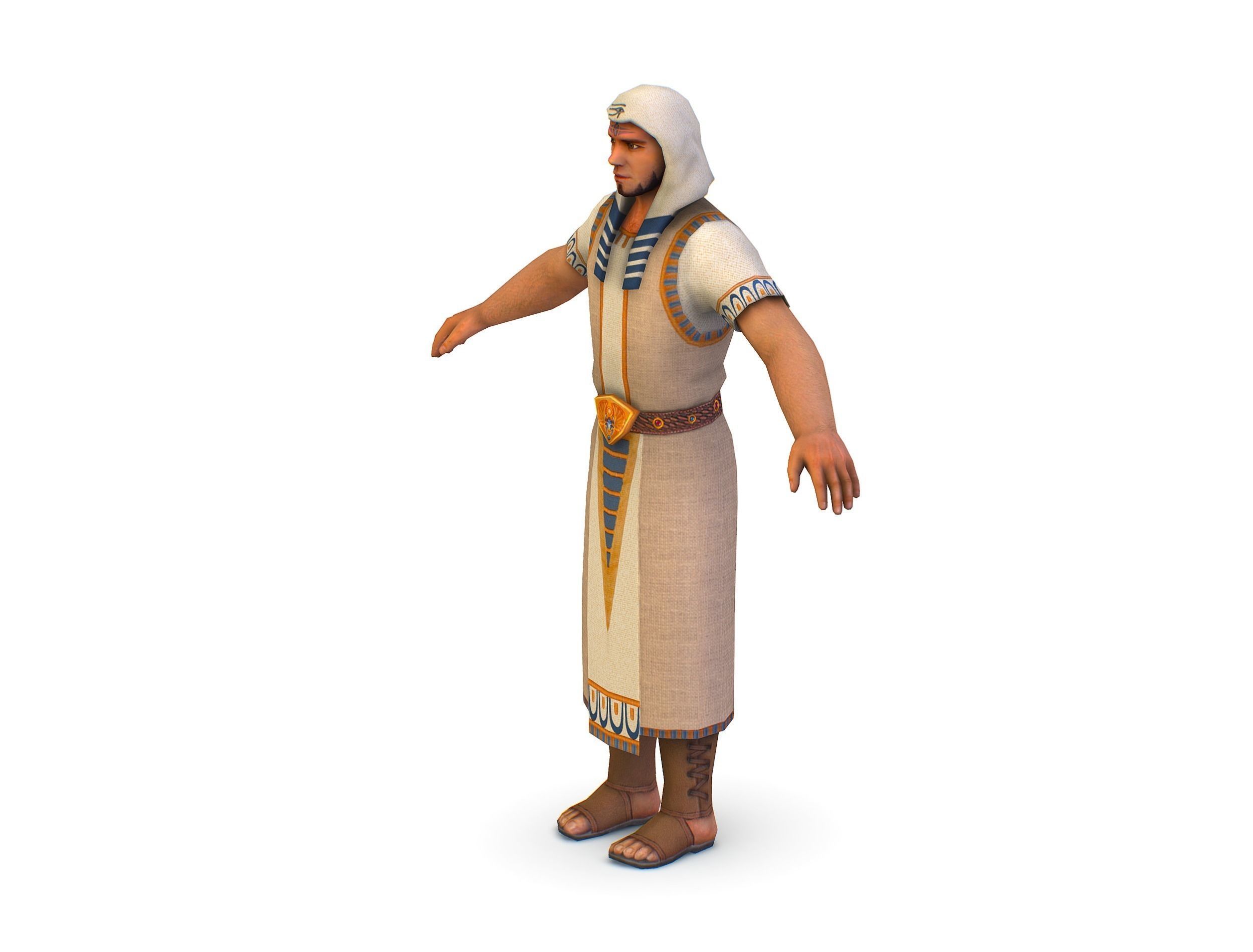 Man Dressed as an Egyptian Pharaoh Low-poly 3D model_2