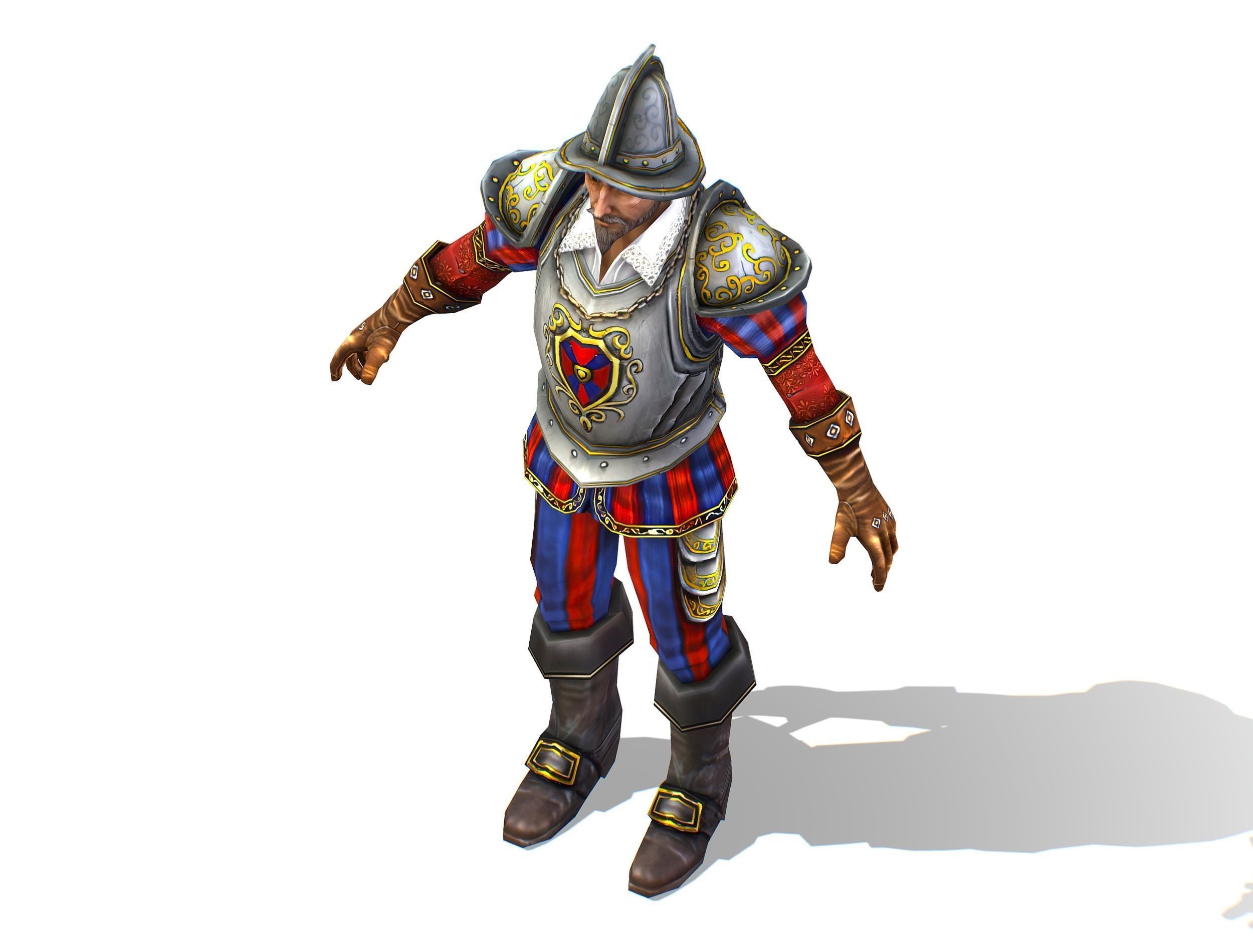 Old Man Spanish Canquistador Cortez Low-poly 3D model_10