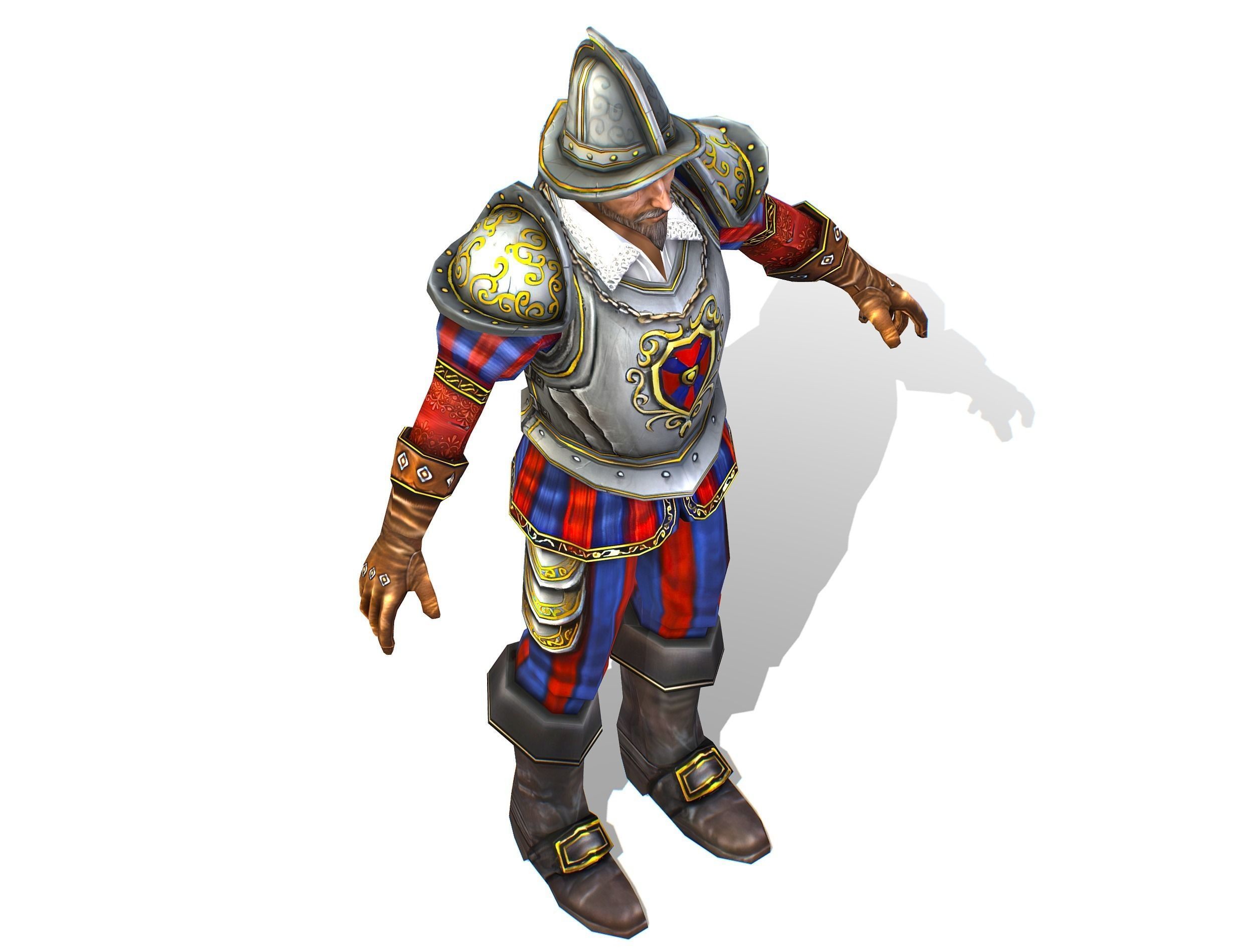 Old Man Spanish Canquistador Cortez Low-poly 3D model_14