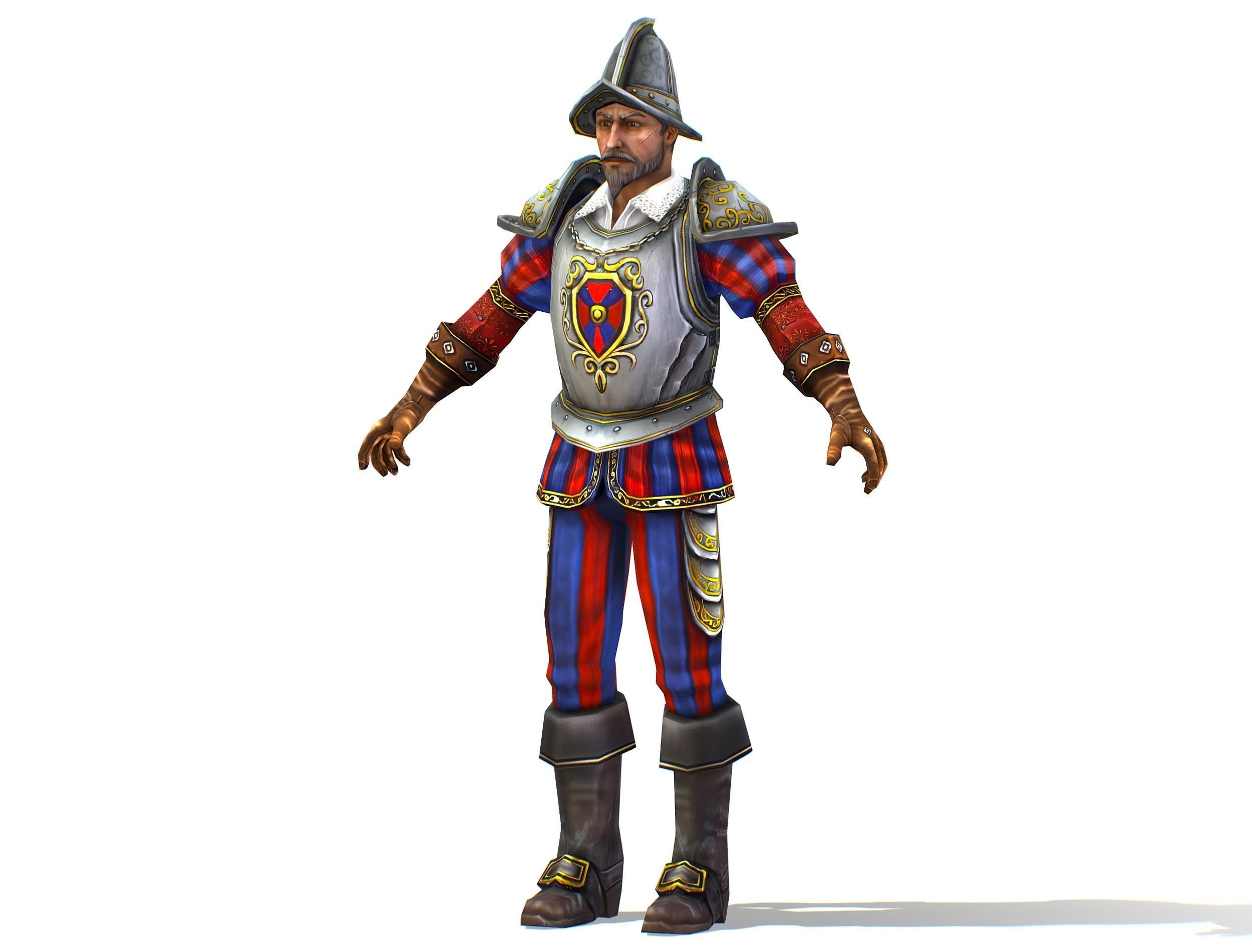 Old Man Spanish Canquistador Cortez Low-poly 3D model_1
