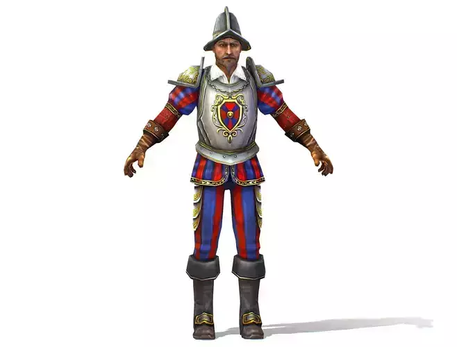 Old Man Spanish Canquistador Cortez Low-poly 3D model