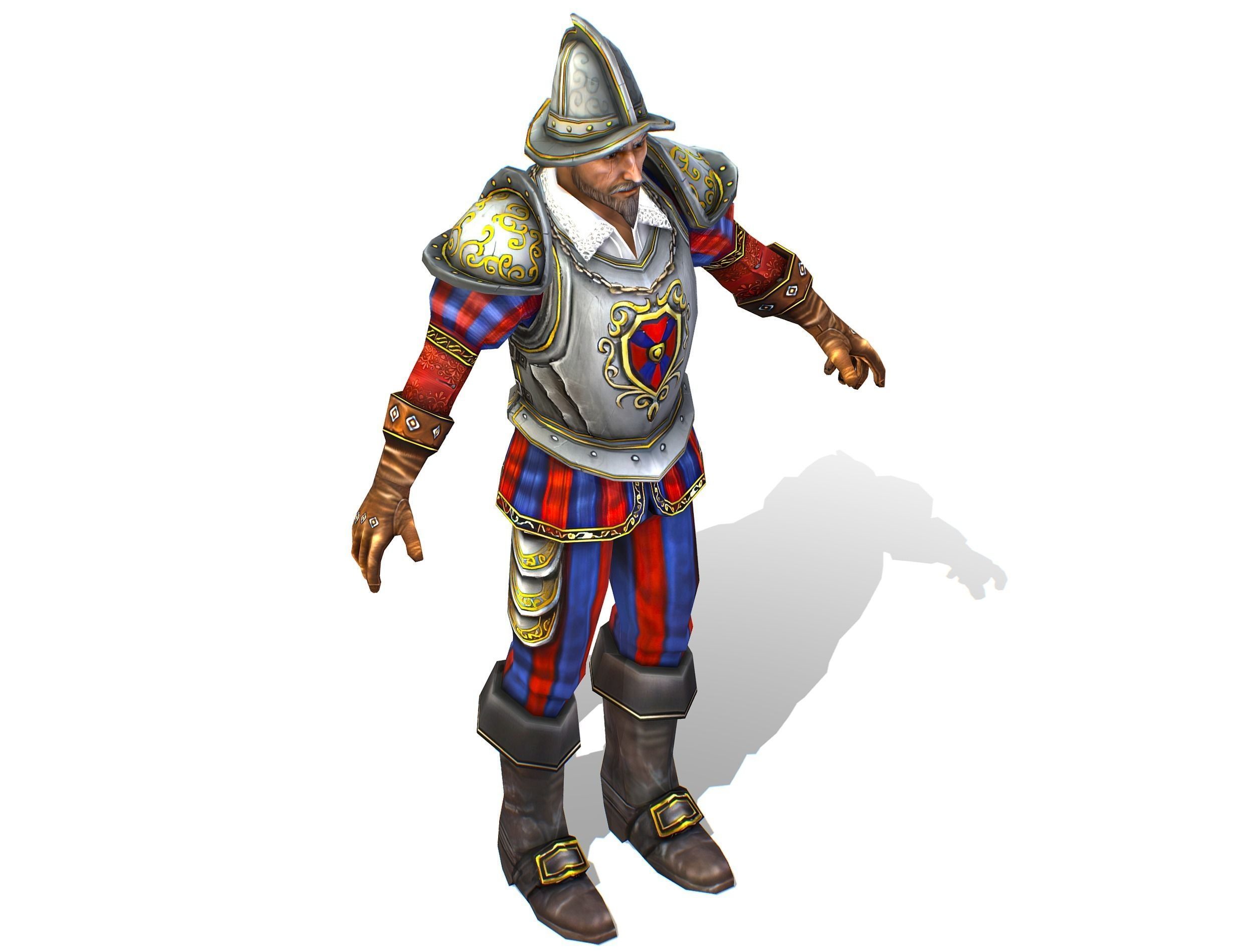 Old Man Spanish Canquistador Cortez Low-poly 3D model_8