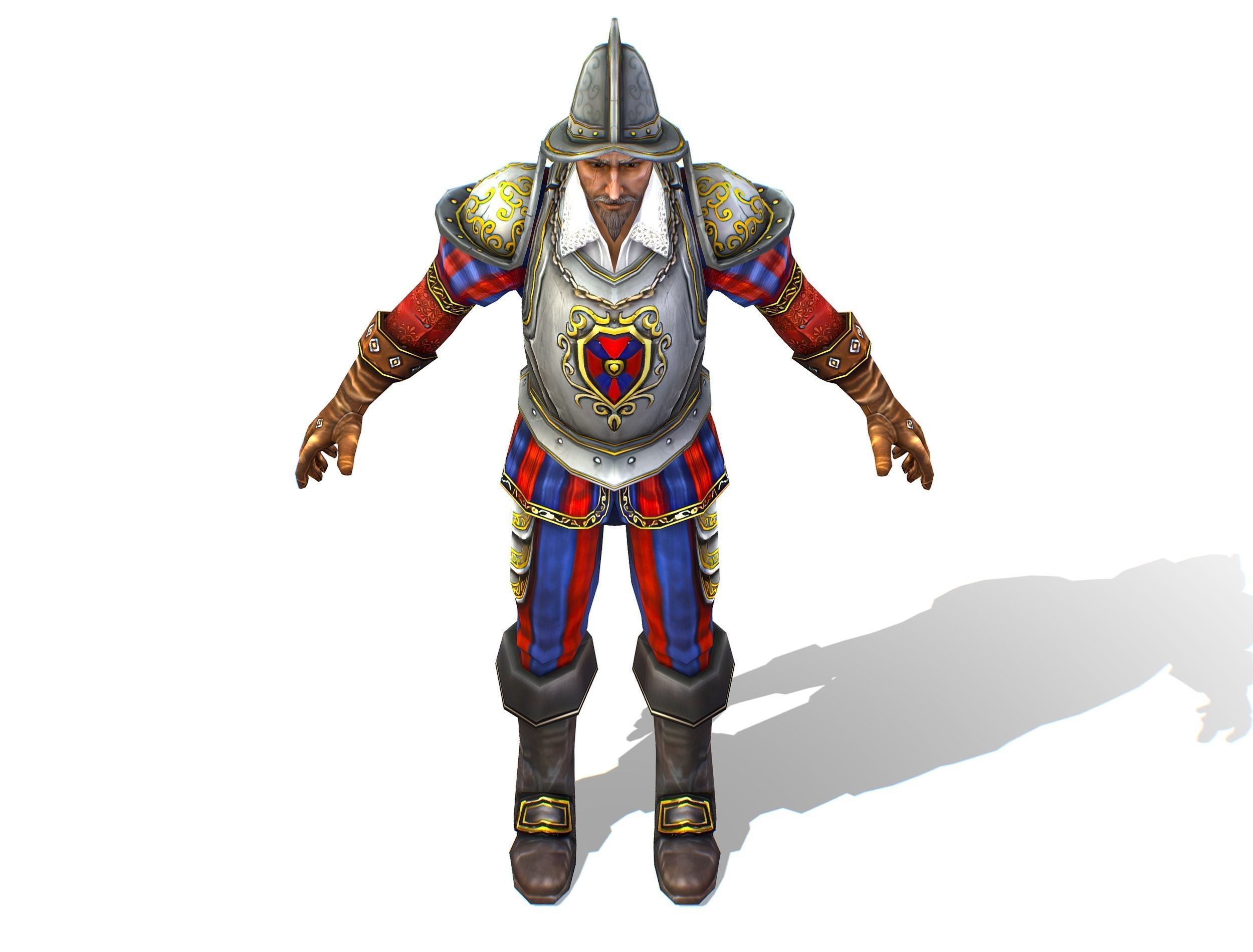 Old Man Spanish Canquistador Cortez Low-poly 3D model_9
