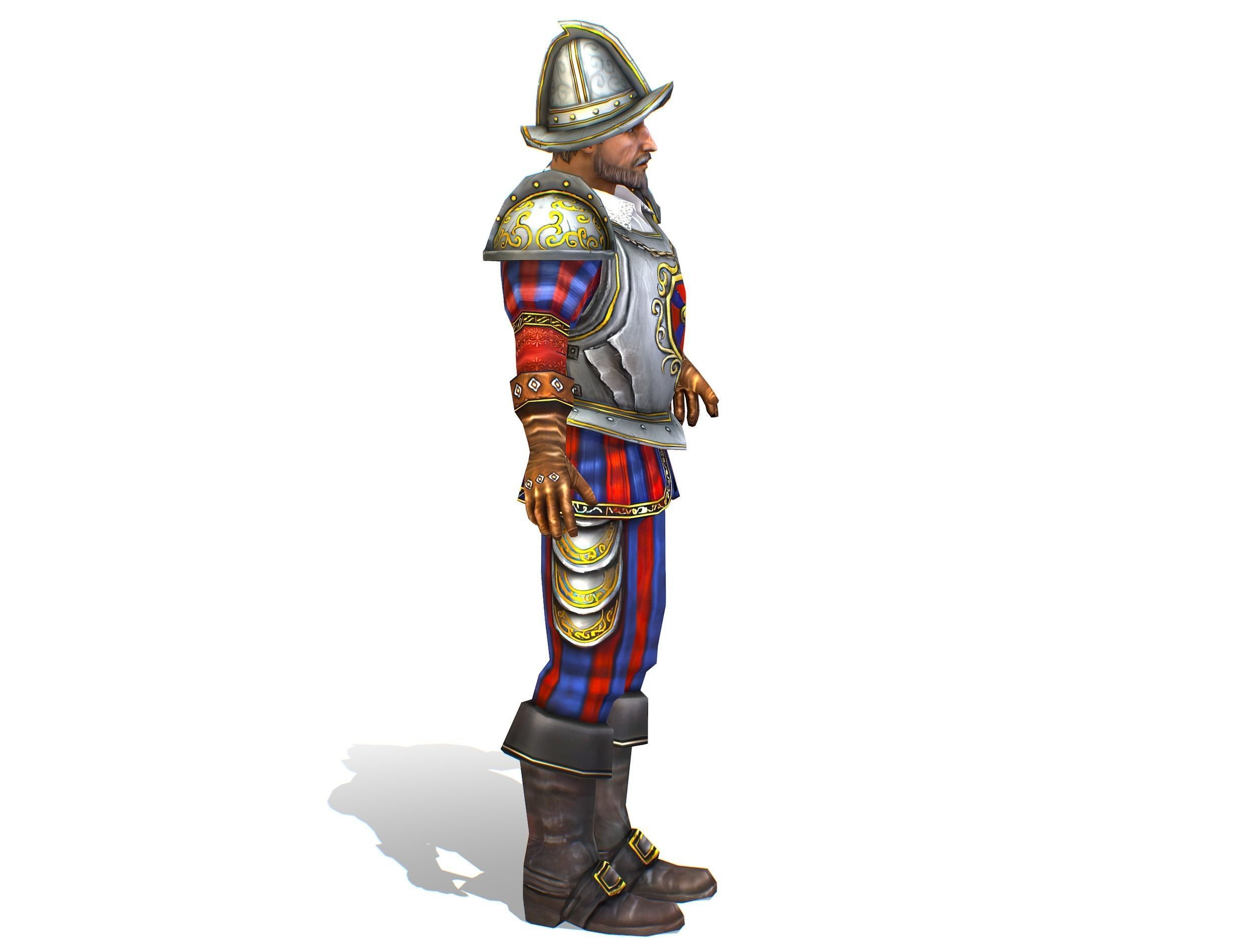 Old Man Spanish Canquistador Cortez Low-poly 3D model_7