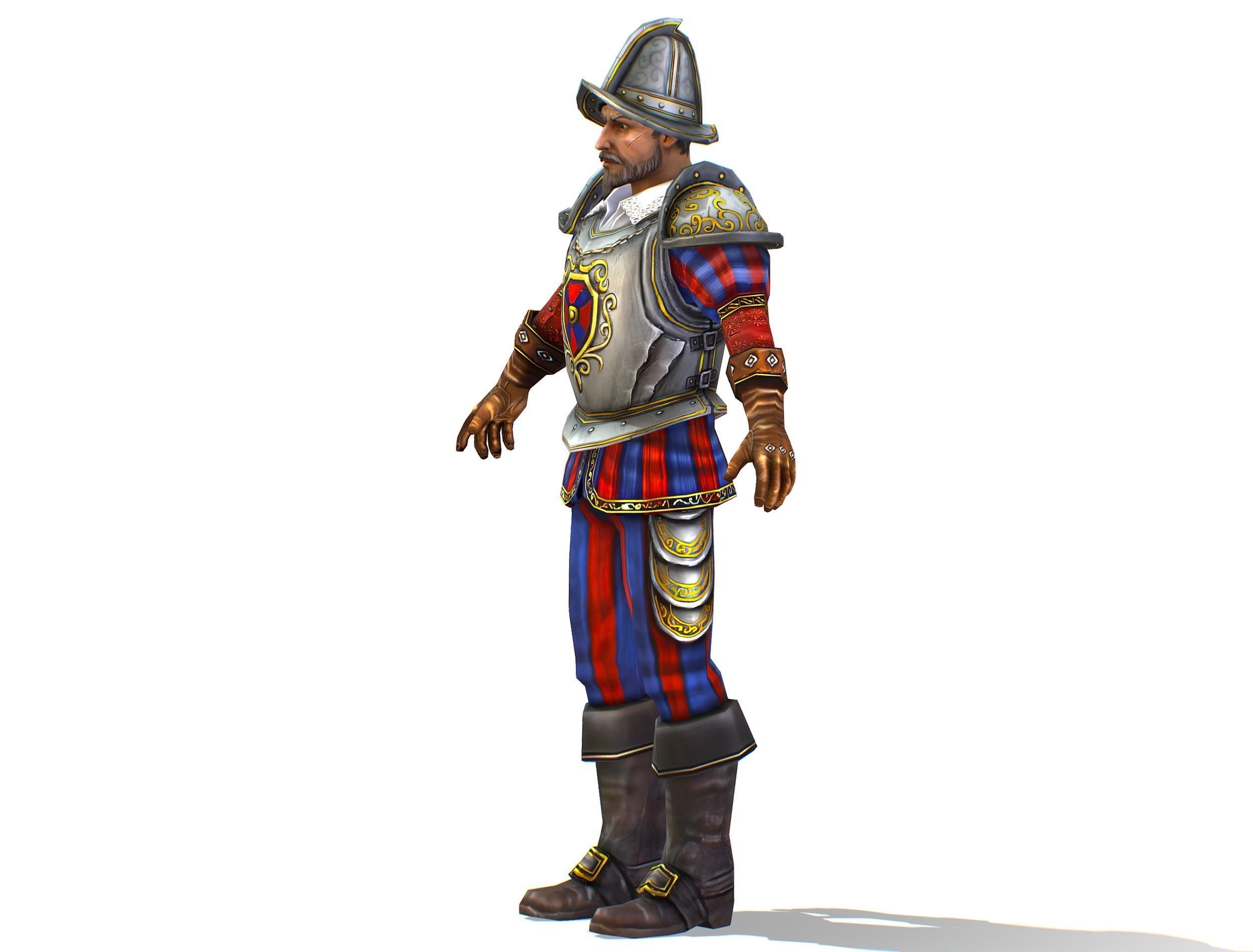 Old Man Spanish Canquistador Cortez Low-poly 3D model_2