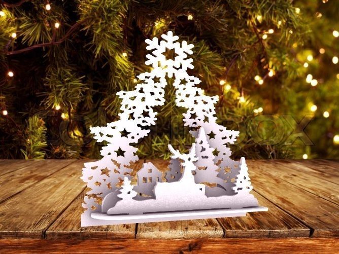 Christmas Village Tree silhouette 3D print model_1