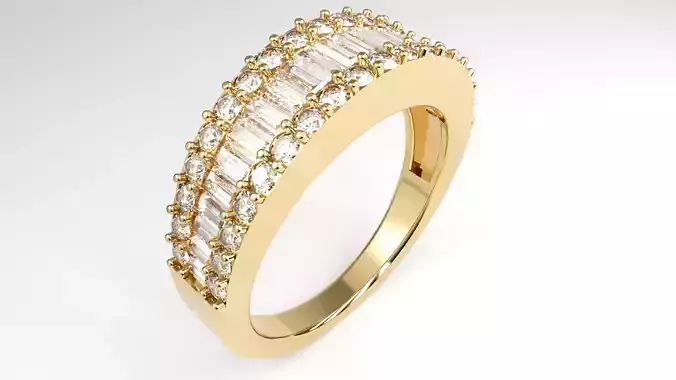 Baguette Diamond Ring Half Eternity Straining Band Model 17
