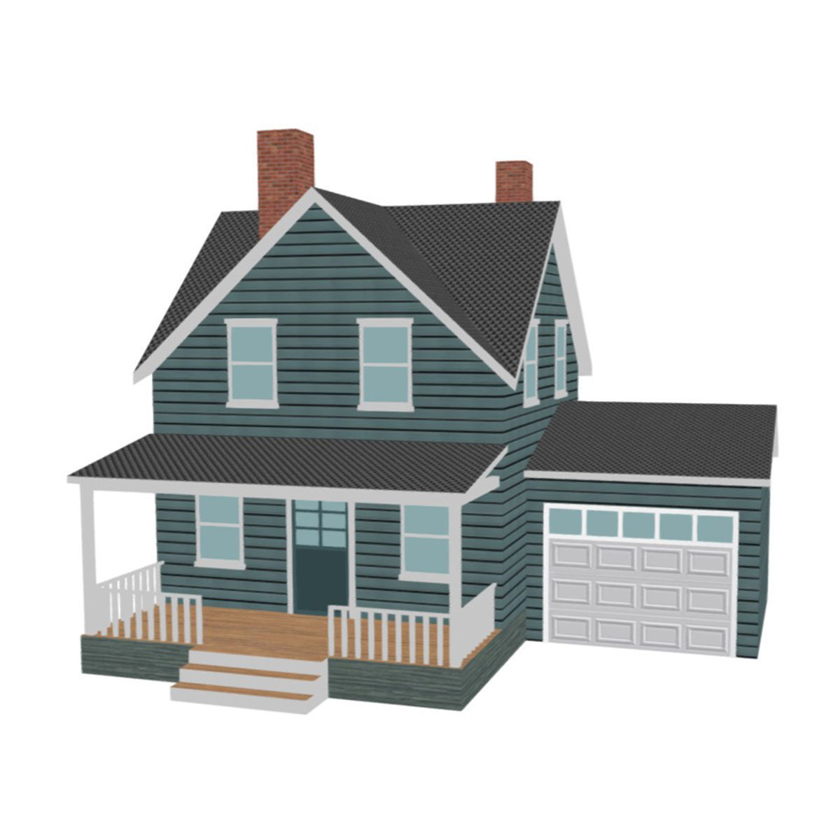 American Style Cottage - Town House Model Low-poly 3D model_8