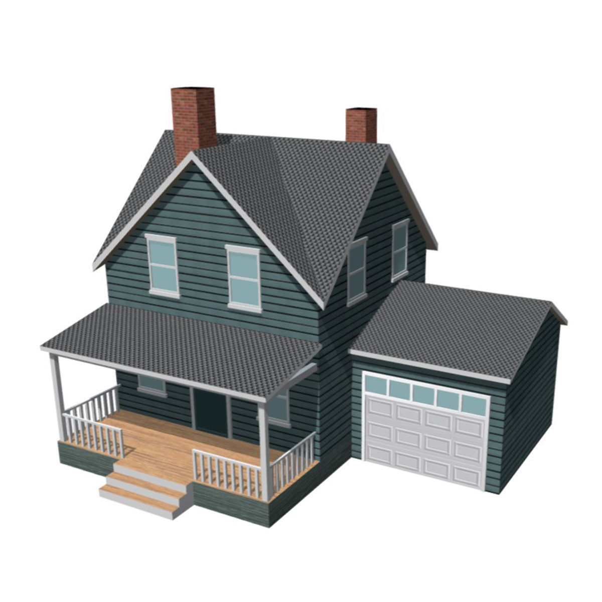 American Style Cottage - Town House Model Low-poly 3D model_4