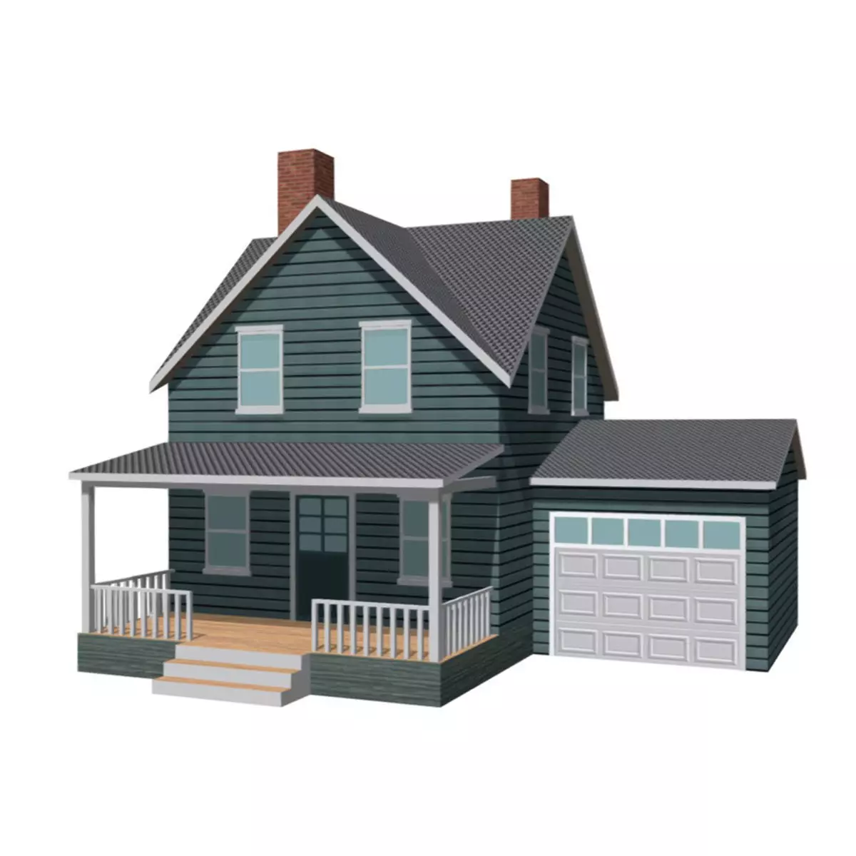 American Style Cottage - Town House Model Low-poly 3D model_0