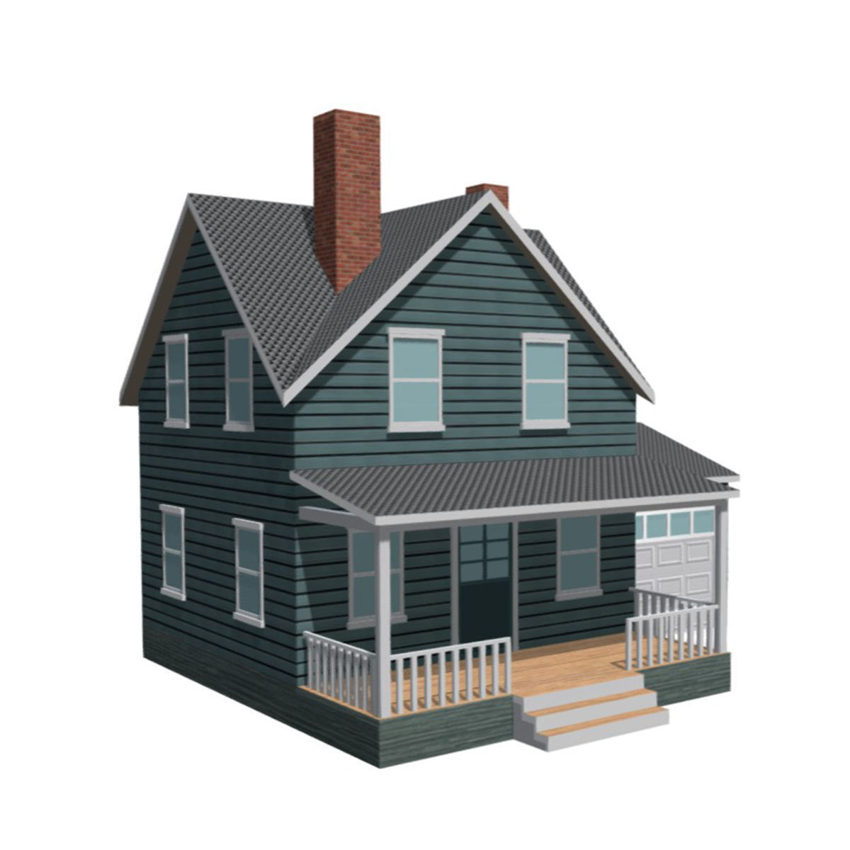 American Style Cottage - Town House Model Low-poly 3D model_1