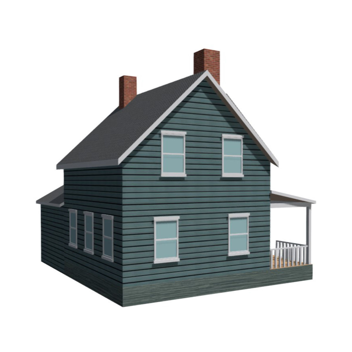 American Style Cottage - Town House Model Low-poly 3D model_2