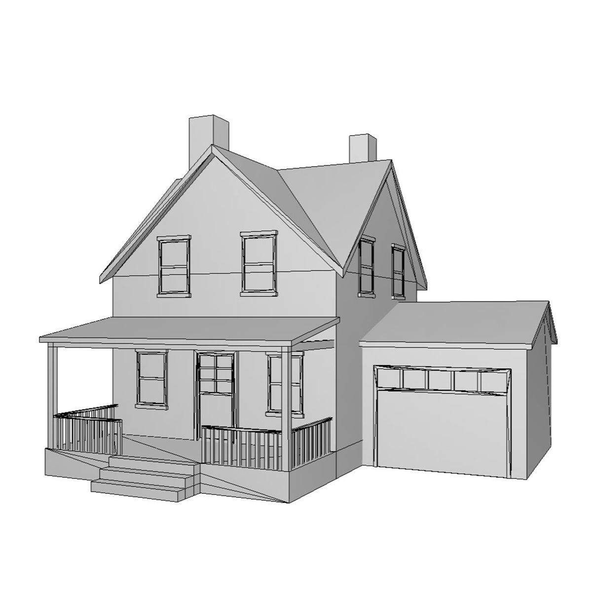 American Style Cottage - Town House Model Low-poly 3D model_6