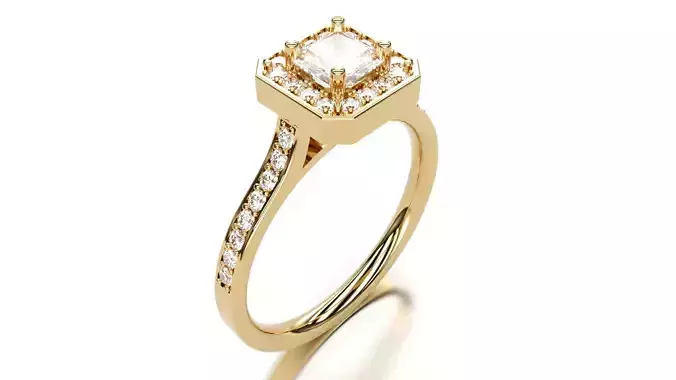 Princes Cut Diamond Halo Solitaire Engagement Ring 