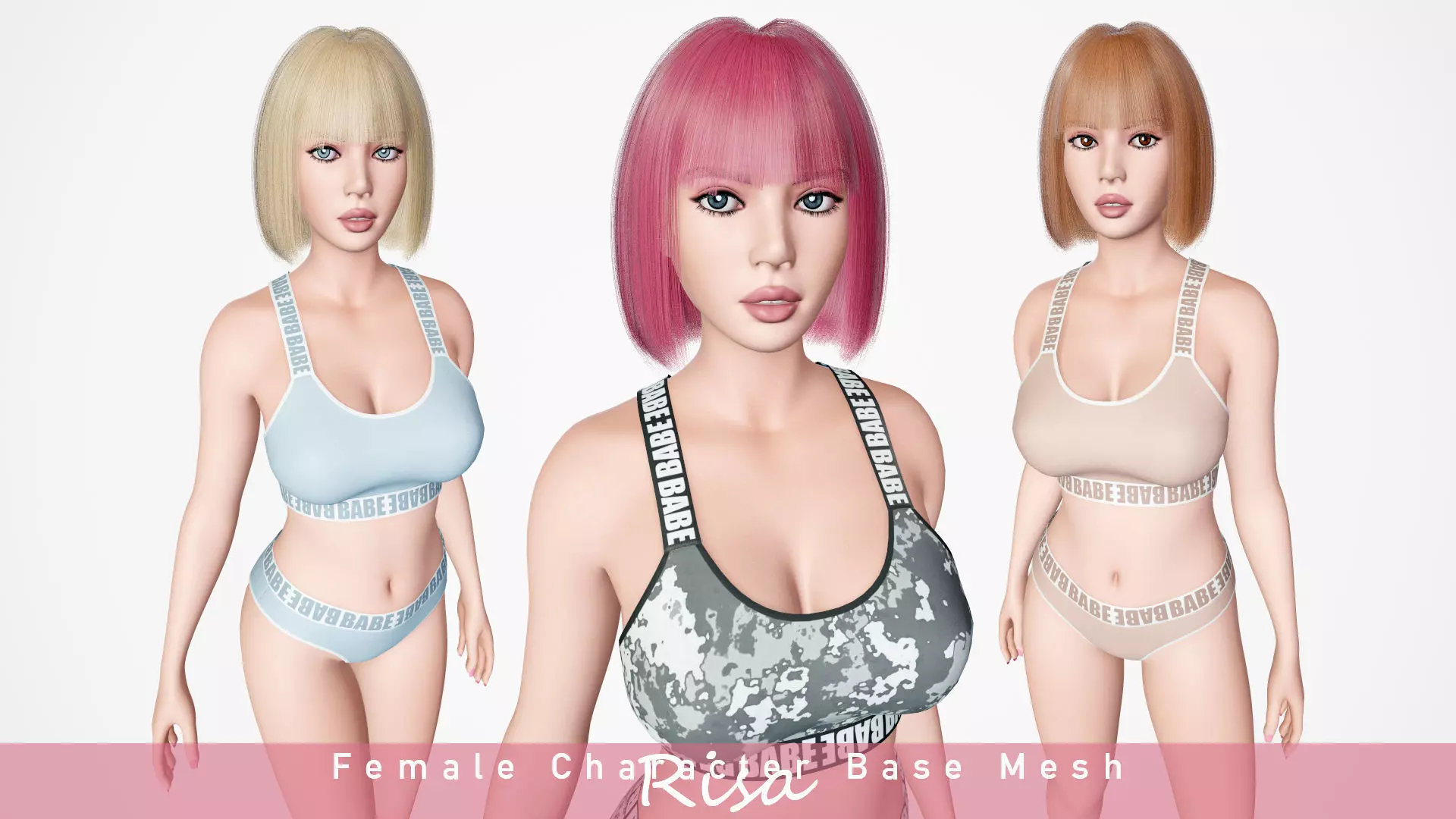 Risa - Female Character Base Mesh Version 1 Low-poly 3D model_0