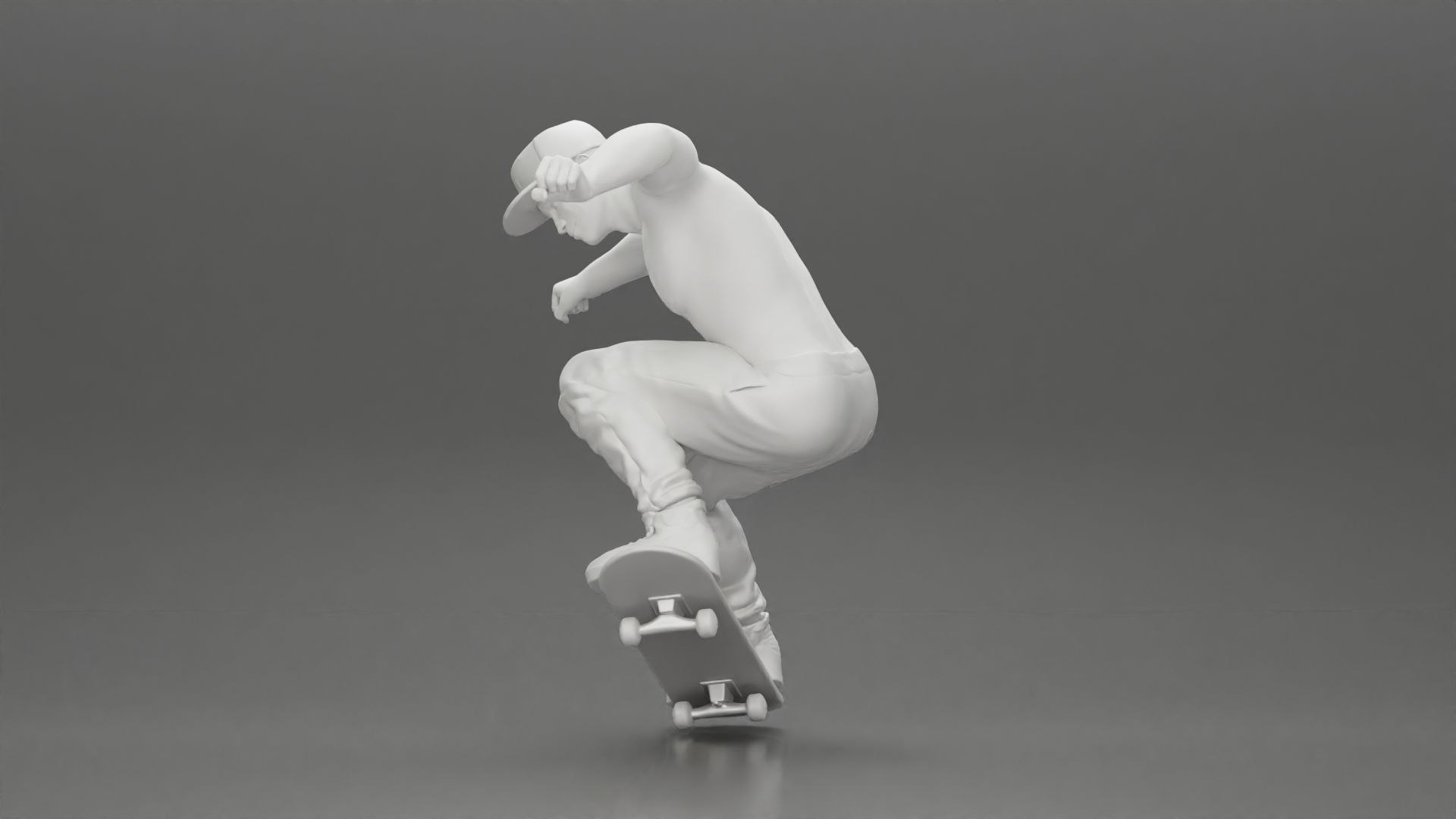Man in cap jumping on skateboard 3D print model_17