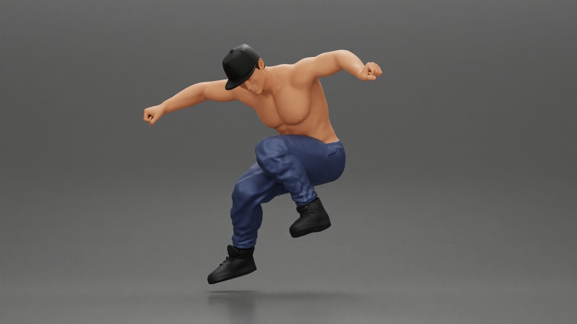 Man in cap jumping on skateboard 3D print model_1