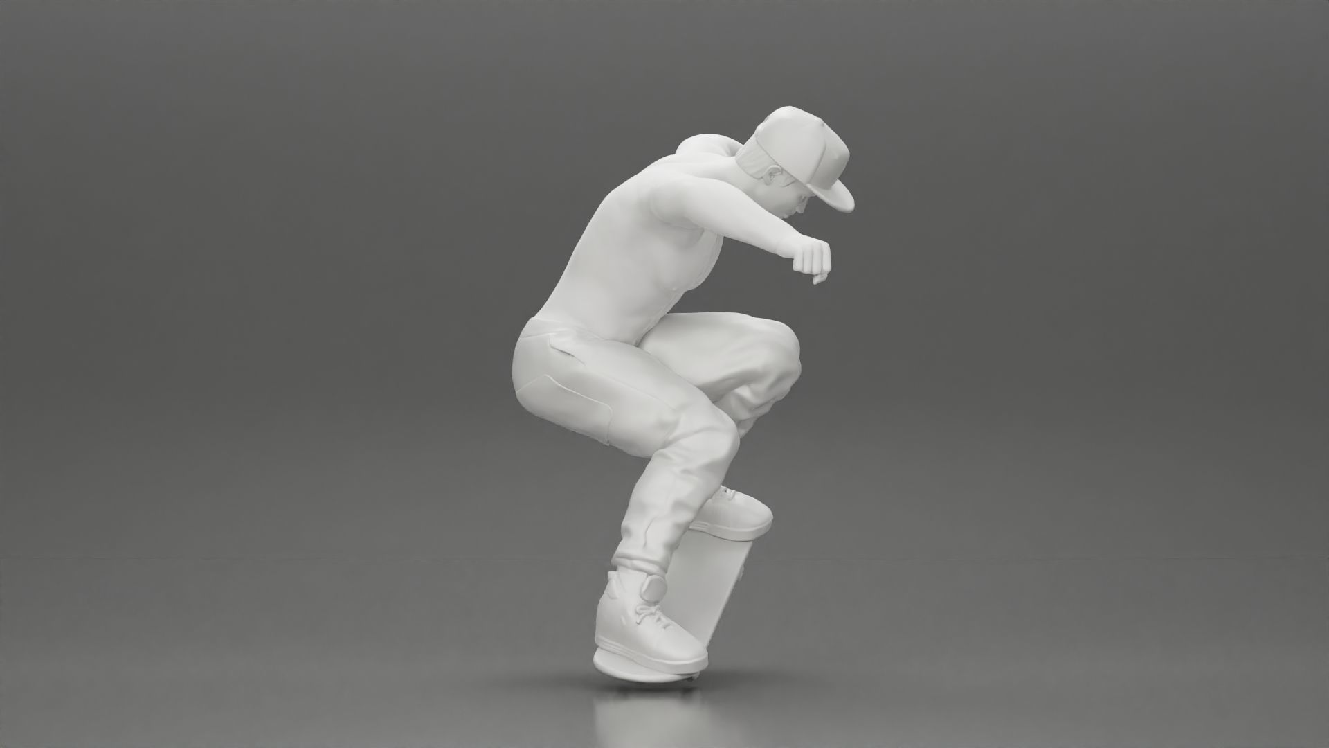 Man in cap jumping on skateboard 3D print model_14