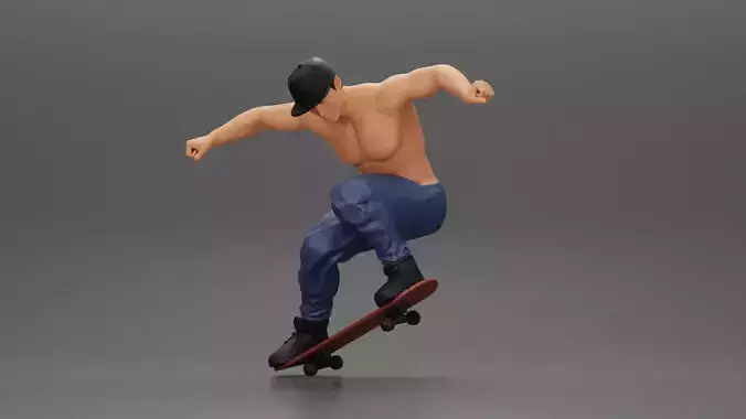 Man in cap jumping on skateboard