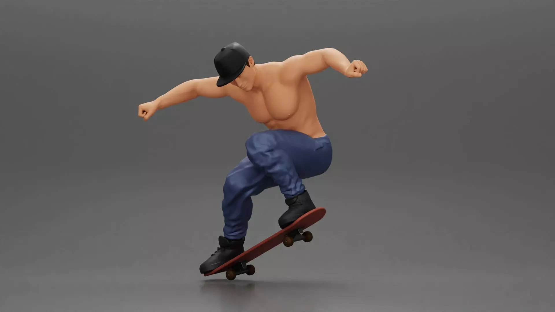 Man in cap jumping on skateboard 3D print model_0