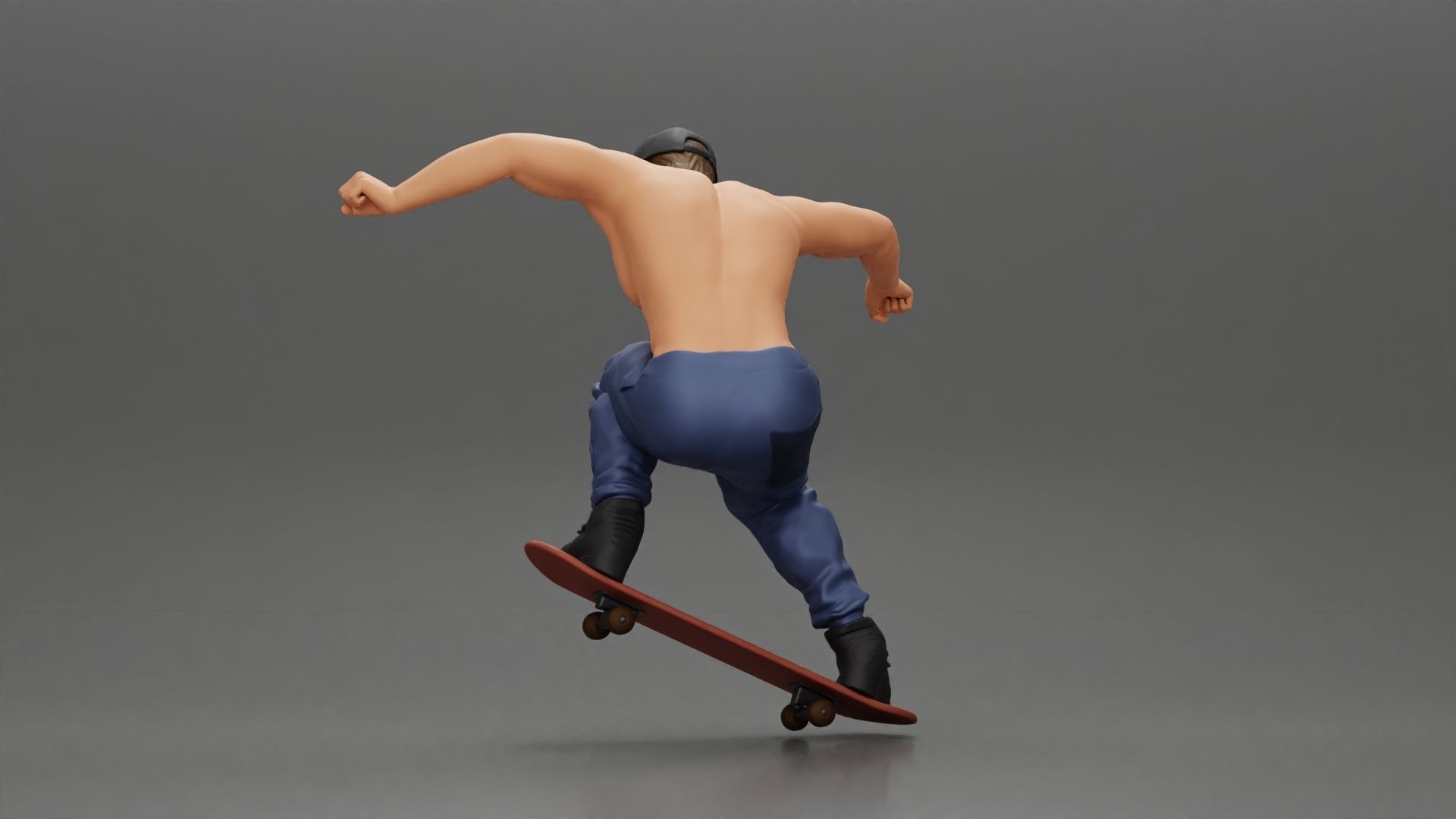 Man in cap jumping on skateboard 3D print model_5