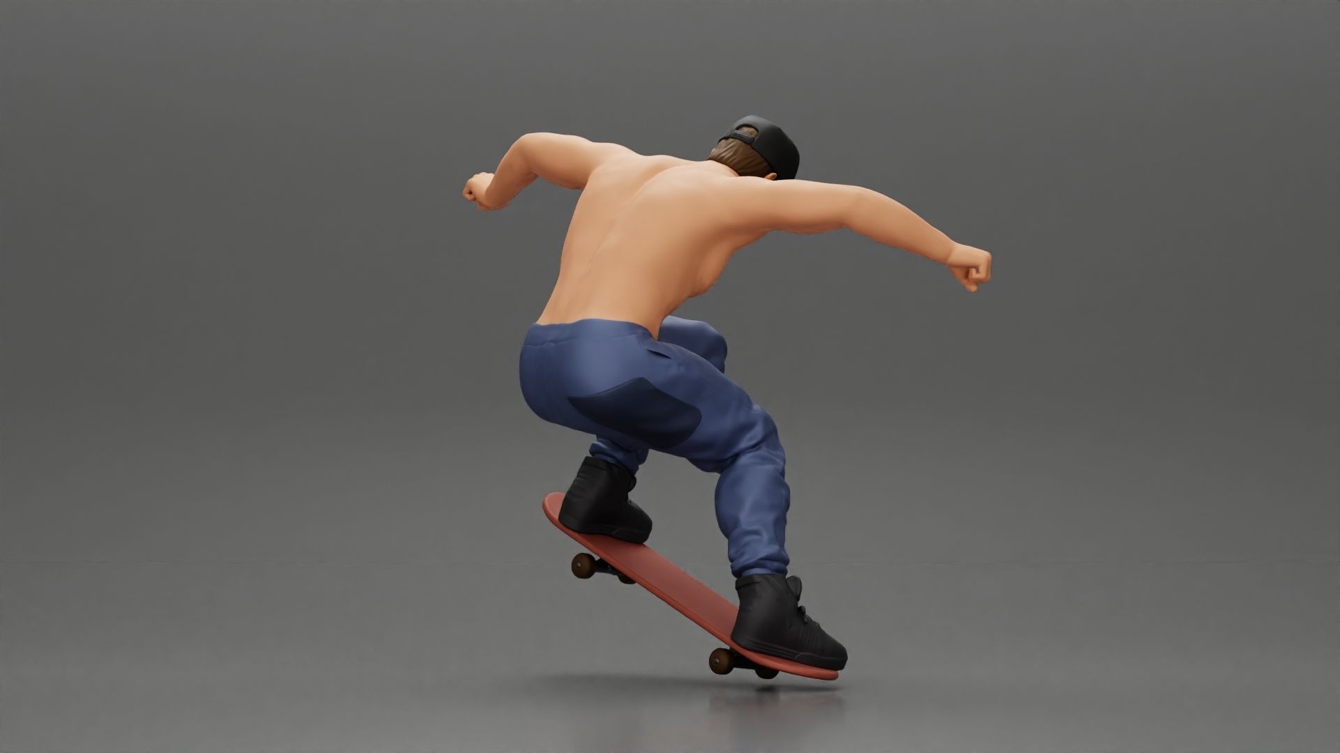 Man in cap jumping on skateboard 3D print model_4