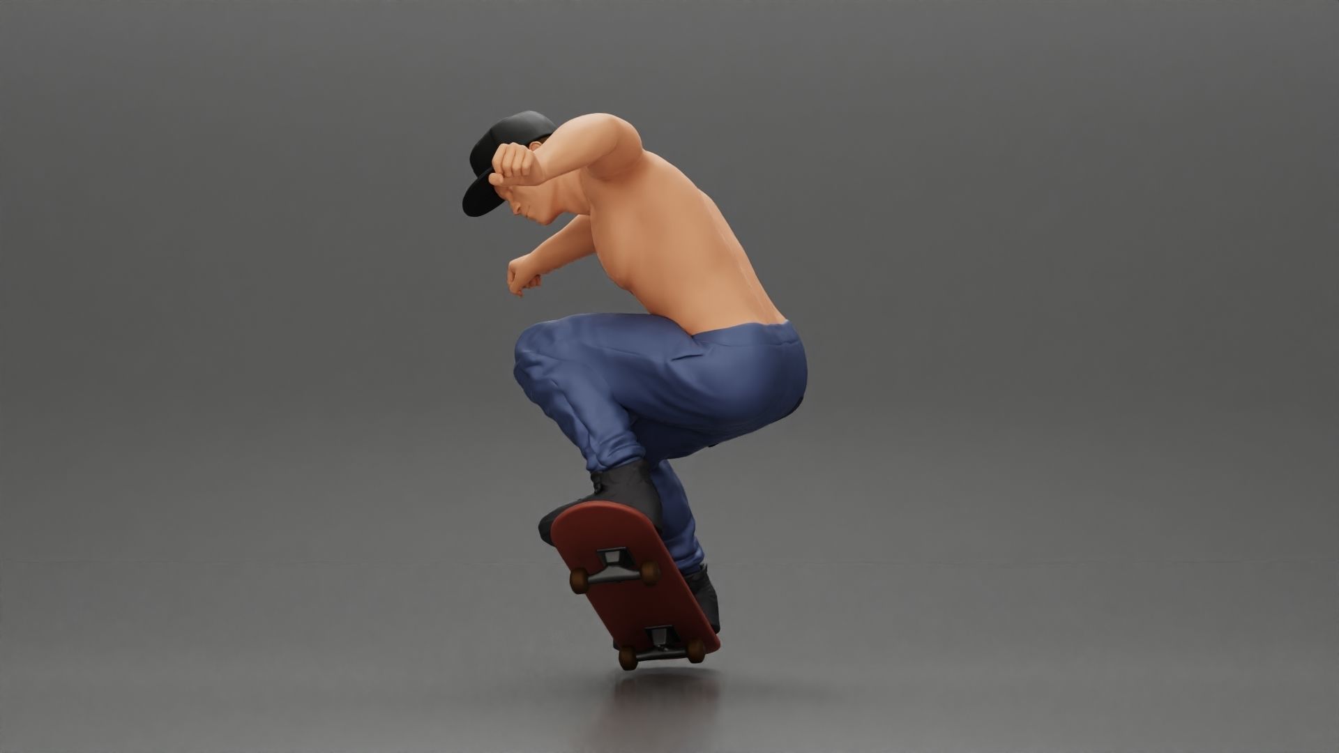 Man in cap jumping on skateboard 3D print model_6