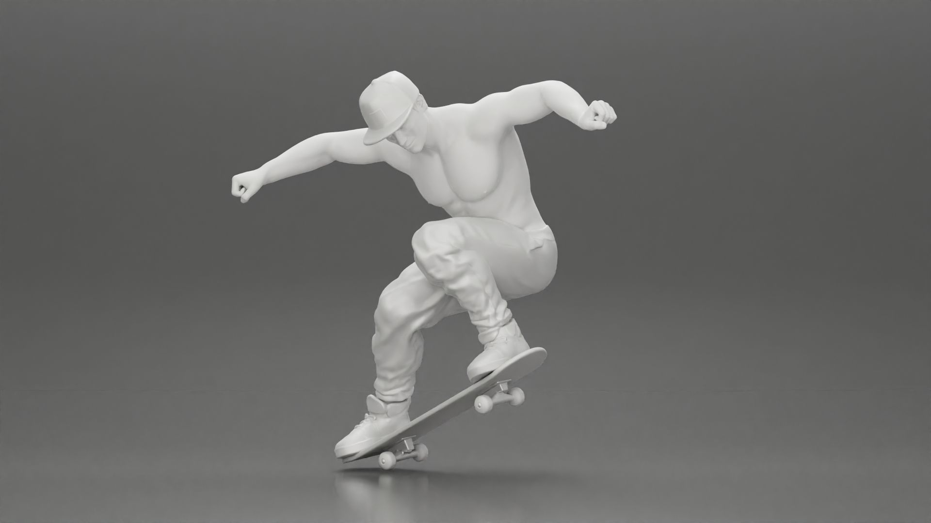 Man in cap jumping on skateboard 3D print model_12