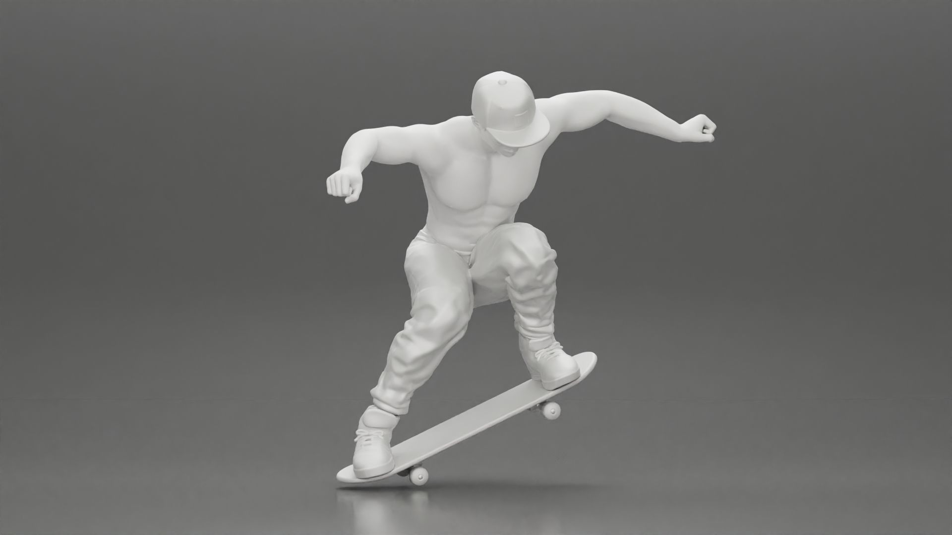 Man in cap jumping on skateboard 3D print model_13