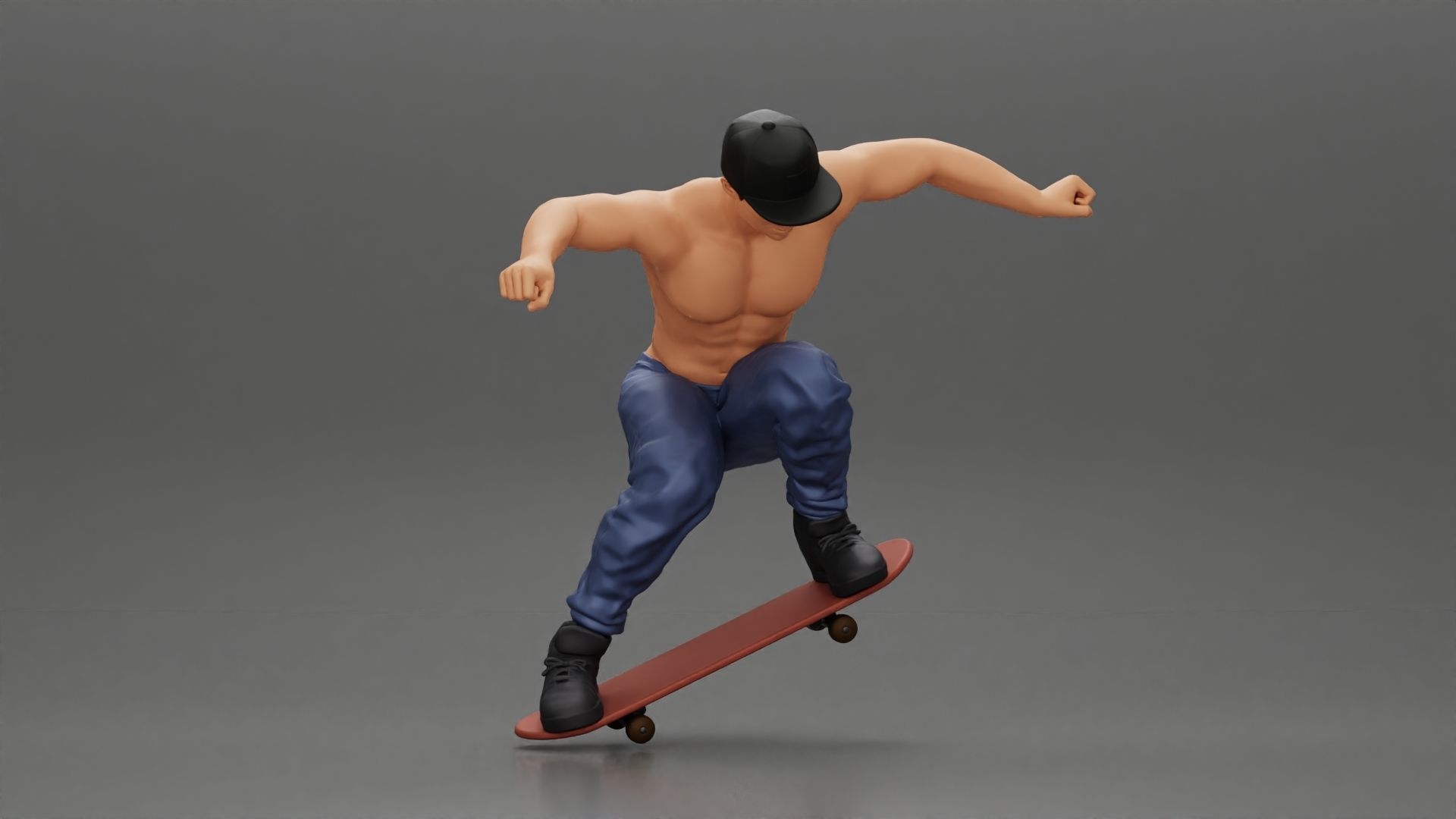 Man in cap jumping on skateboard 3D print model_2