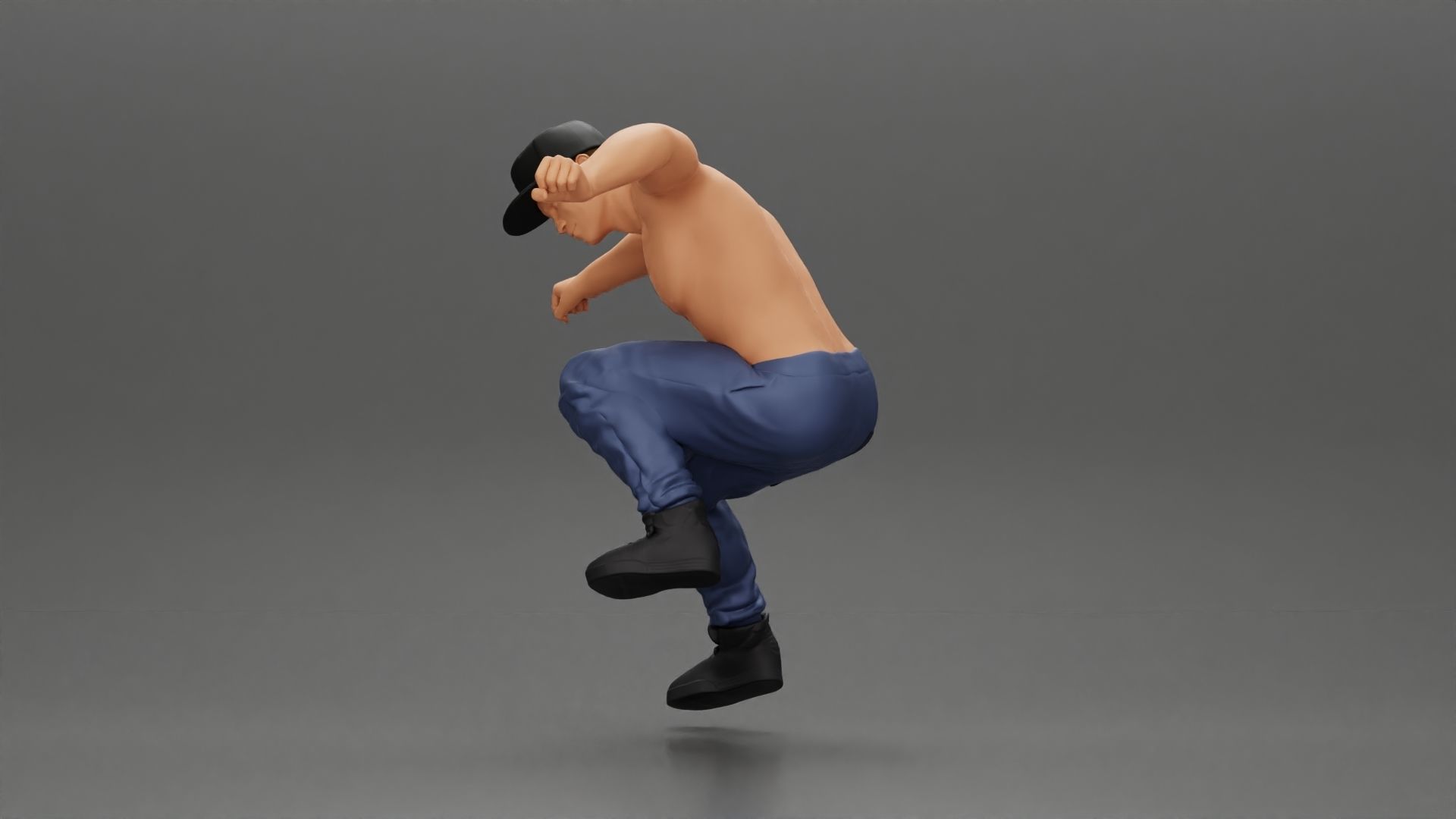 Man in cap jumping on skateboard 3D print model_11