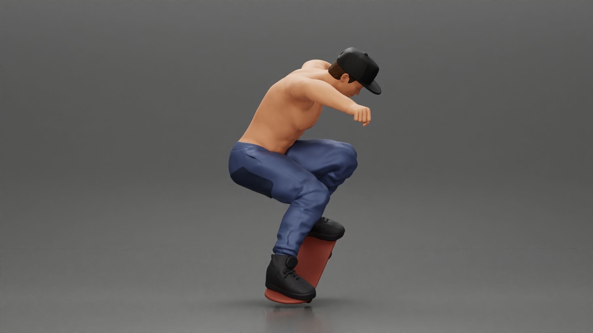 Man in cap jumping on skateboard 3D print model_3